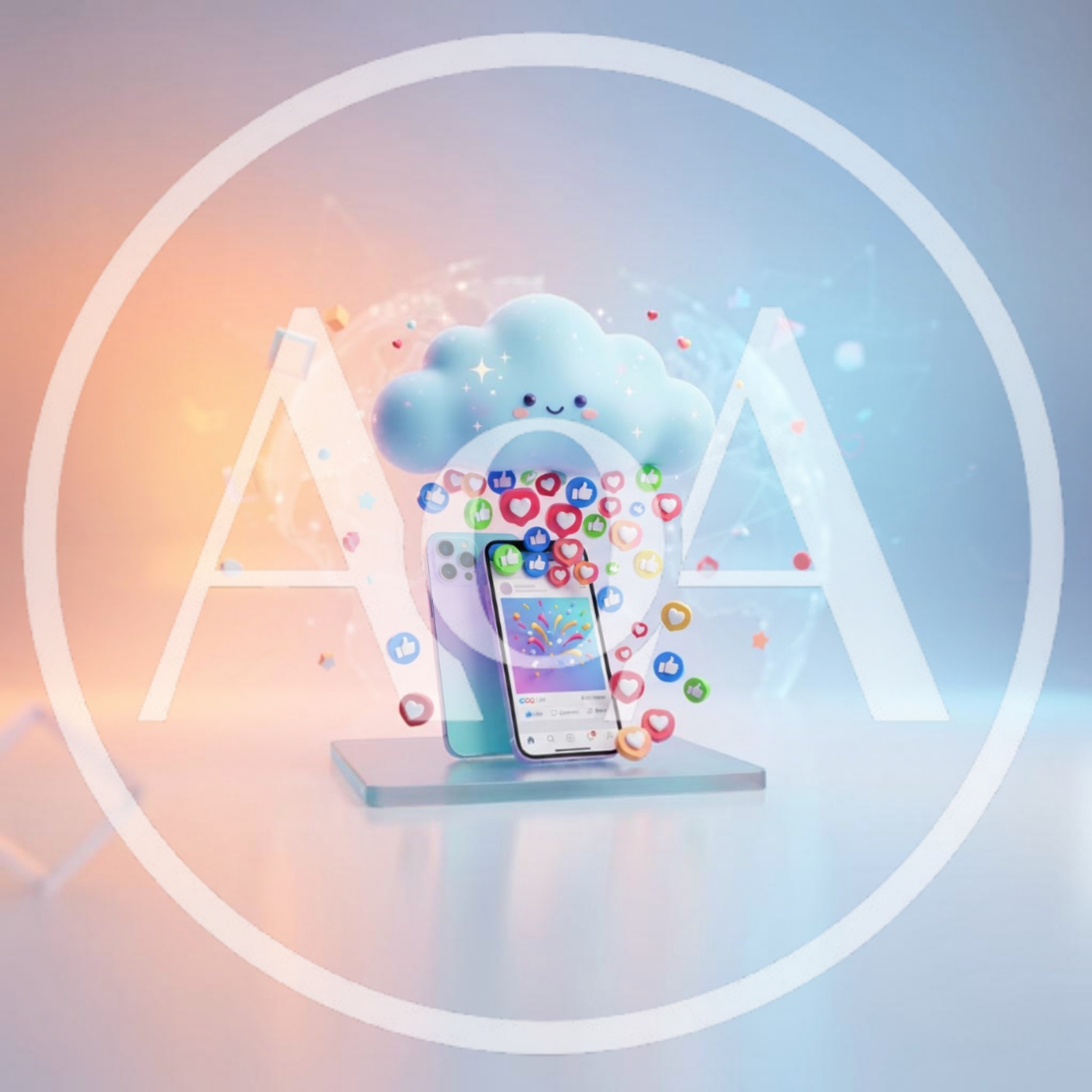 3D Render of Social Media Cloud and Smartphones