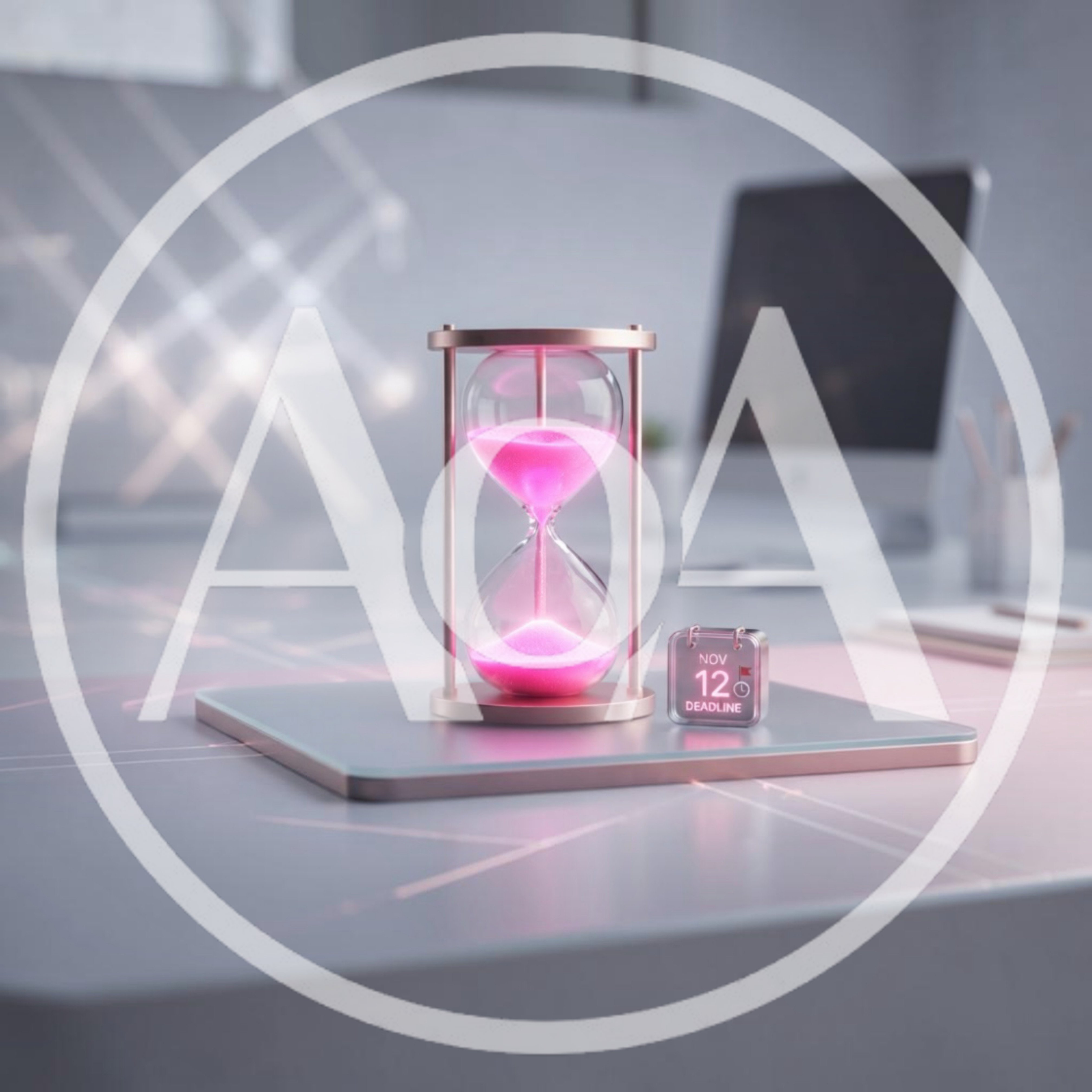 Pink Hourglass and Deadline Calendar on Office Desk