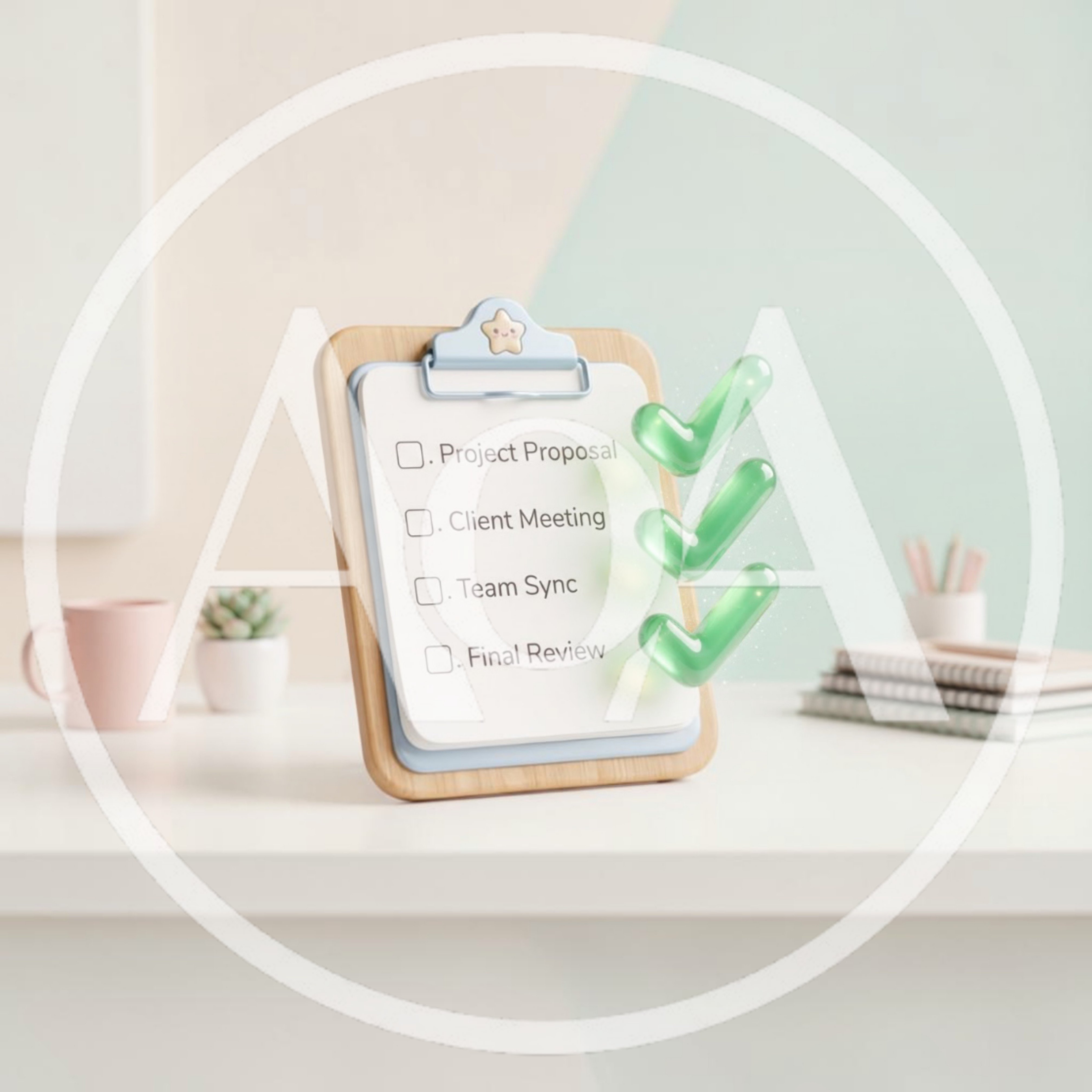 3D Clipboard With Checklist And Floating Green Checkmarks