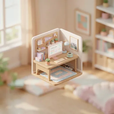 Miniature Isometric Home Office Workspace Setup