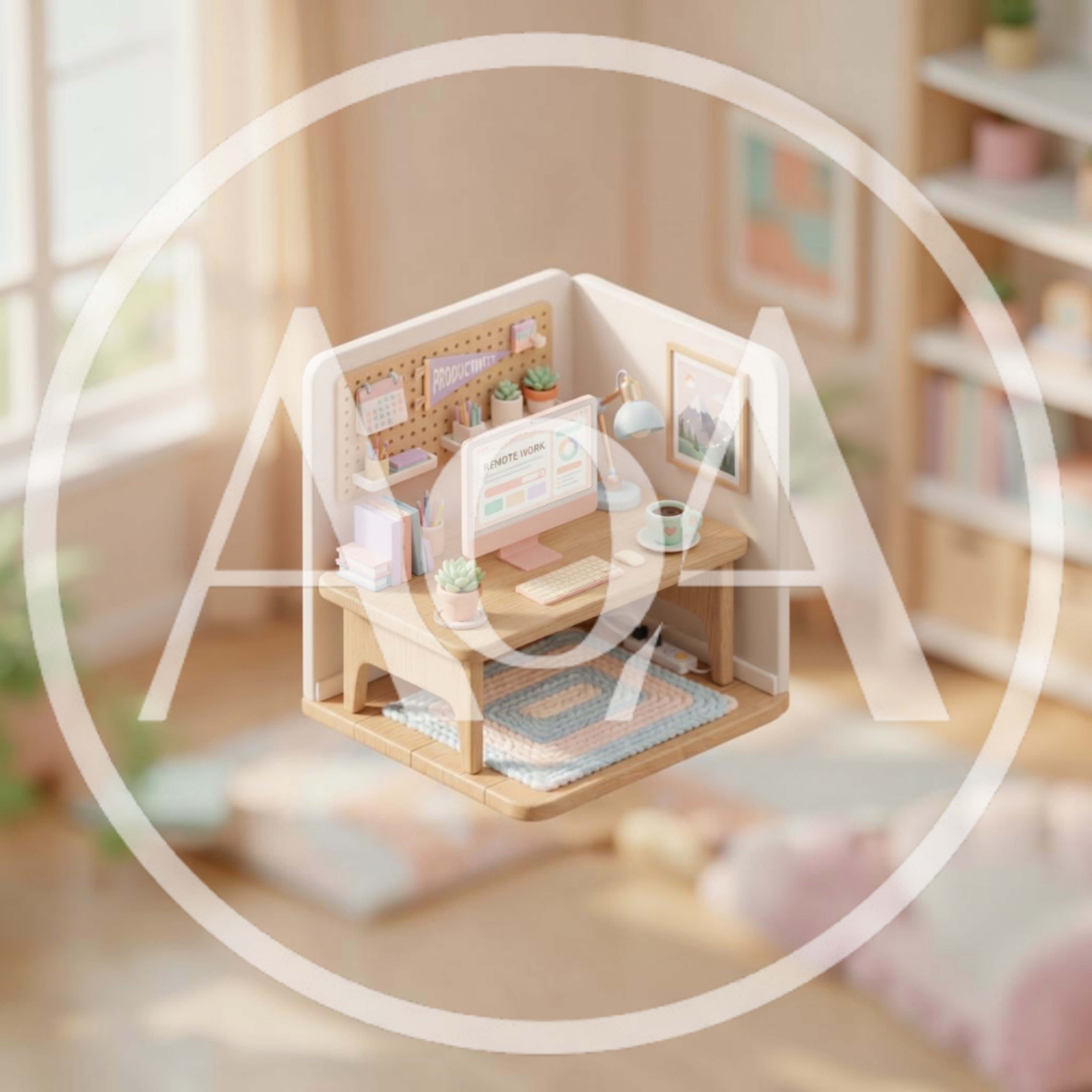 Miniature Isometric Home Office Workspace Setup