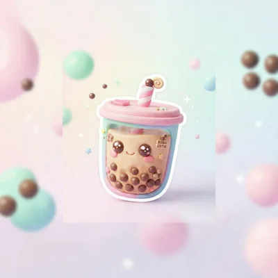 Cute Clay Style Boba Tea Illustration