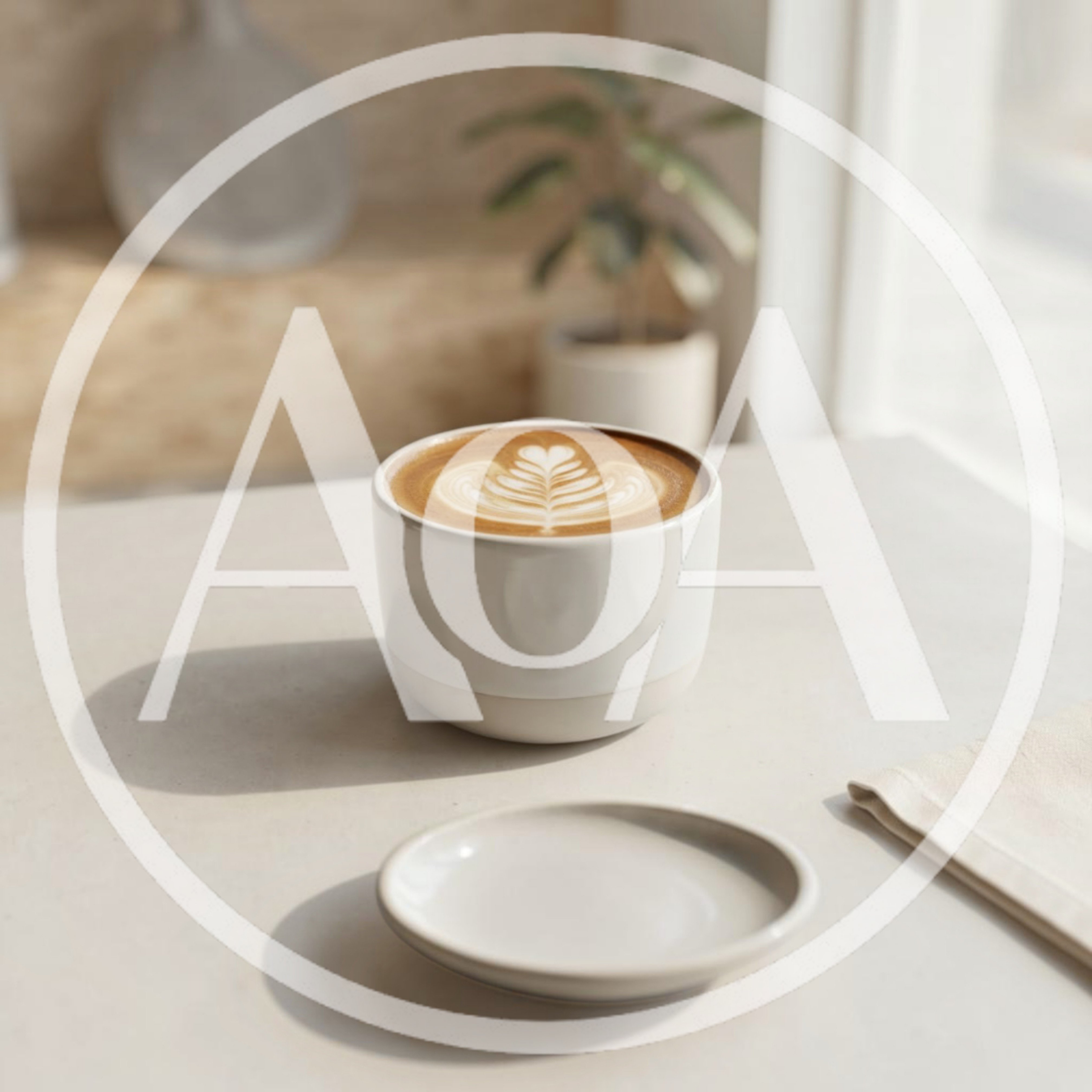 Ceramic Cup Of Latte With Latte Art On Table