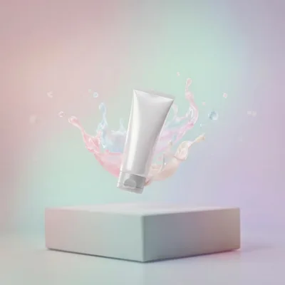 Blank Cosmetic Tube Floating Above A Minimalist Pedestal