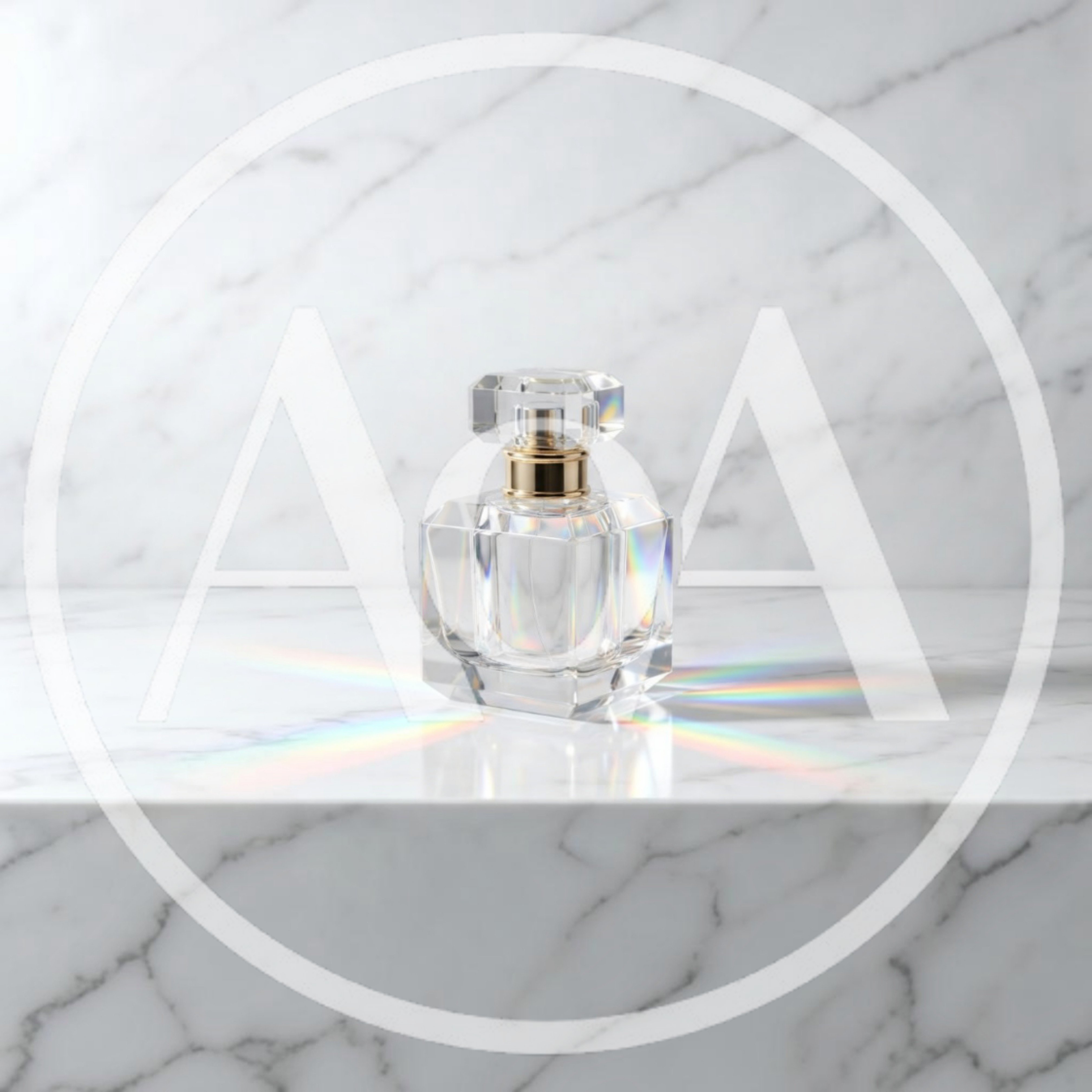 Crystal Perfume Bottle on White Marble Surface