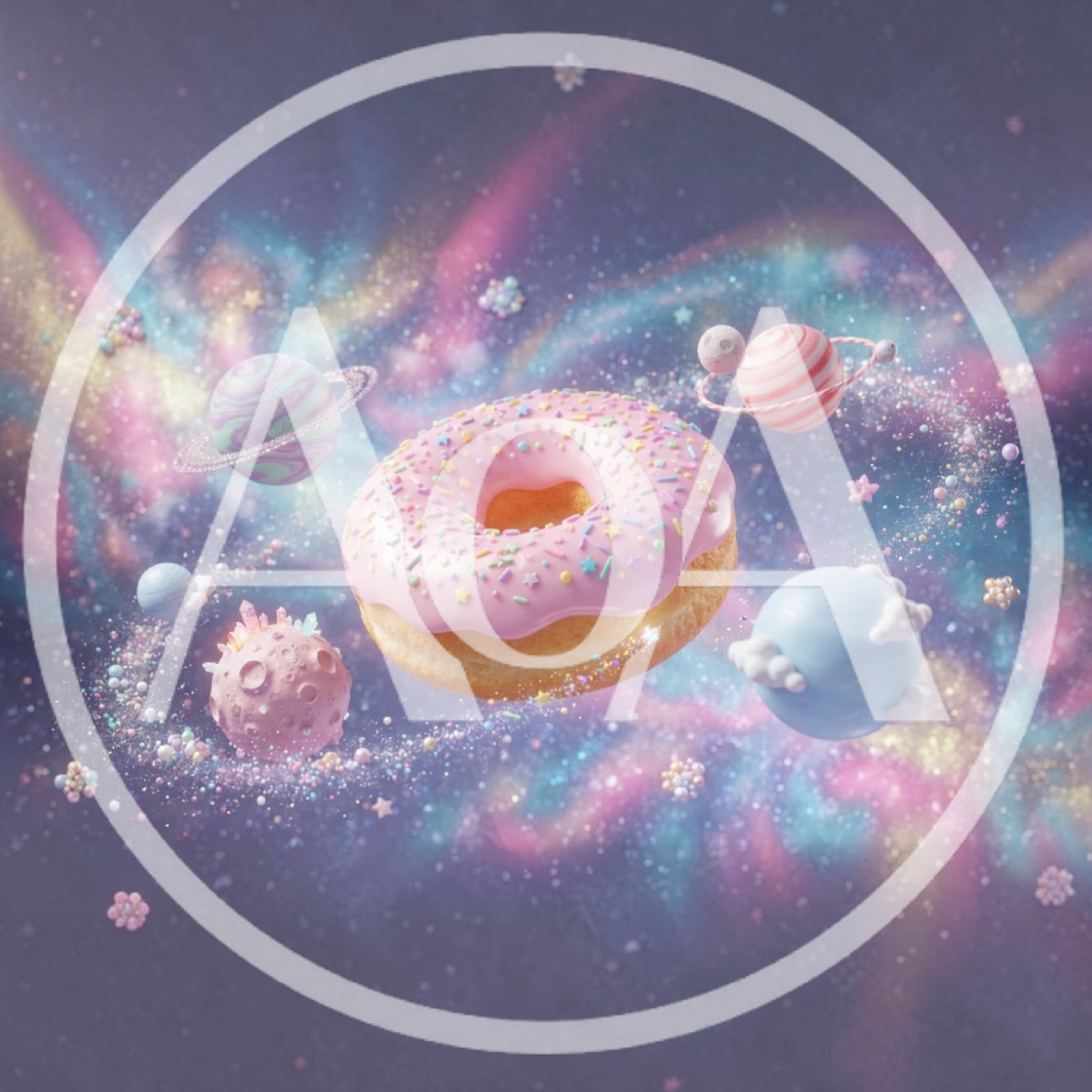 Floating Pink Donut In A Magical Cosmic Galaxy