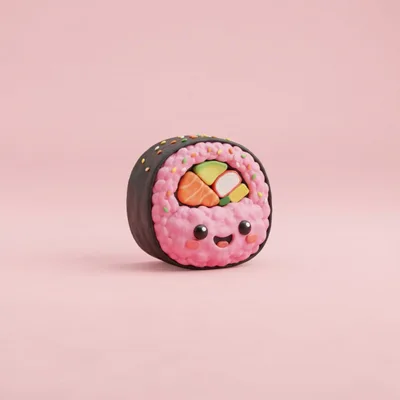 Cute Cartoon Sushi Roll With A Happy Face