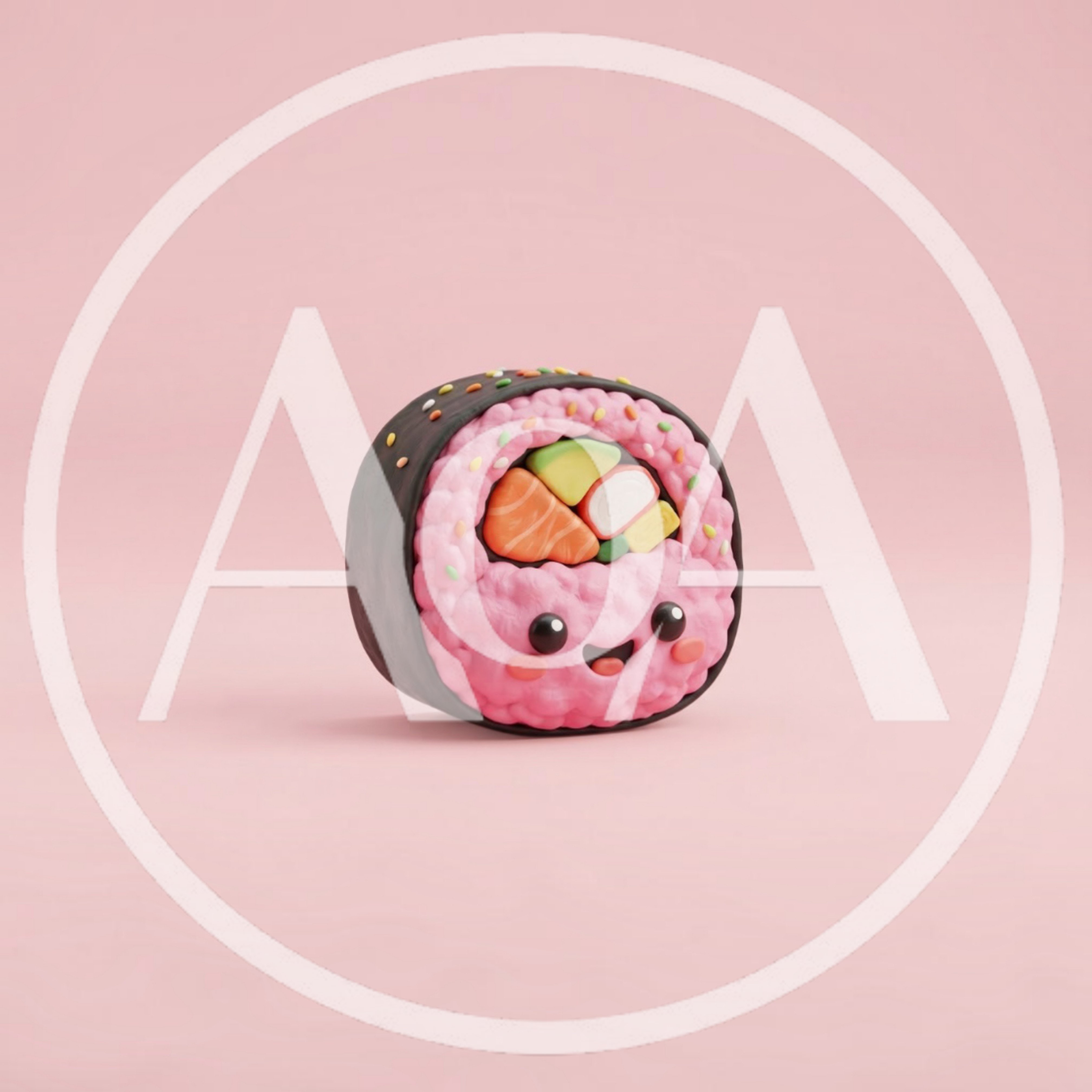 Cute Cartoon Sushi Roll With A Happy Face