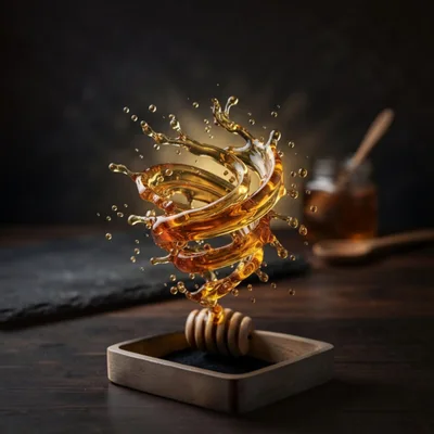 Honey Swirling Off A Wooden Honey Dipper