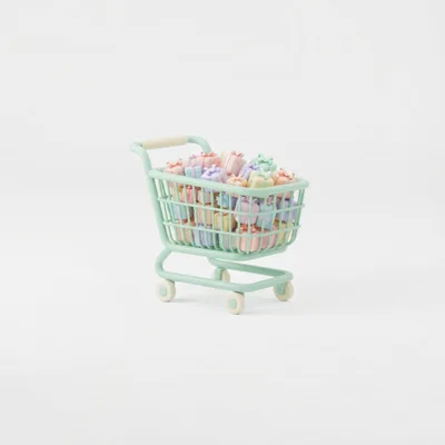 Miniature Shopping Cart Filled With Pastel Gift Boxes
