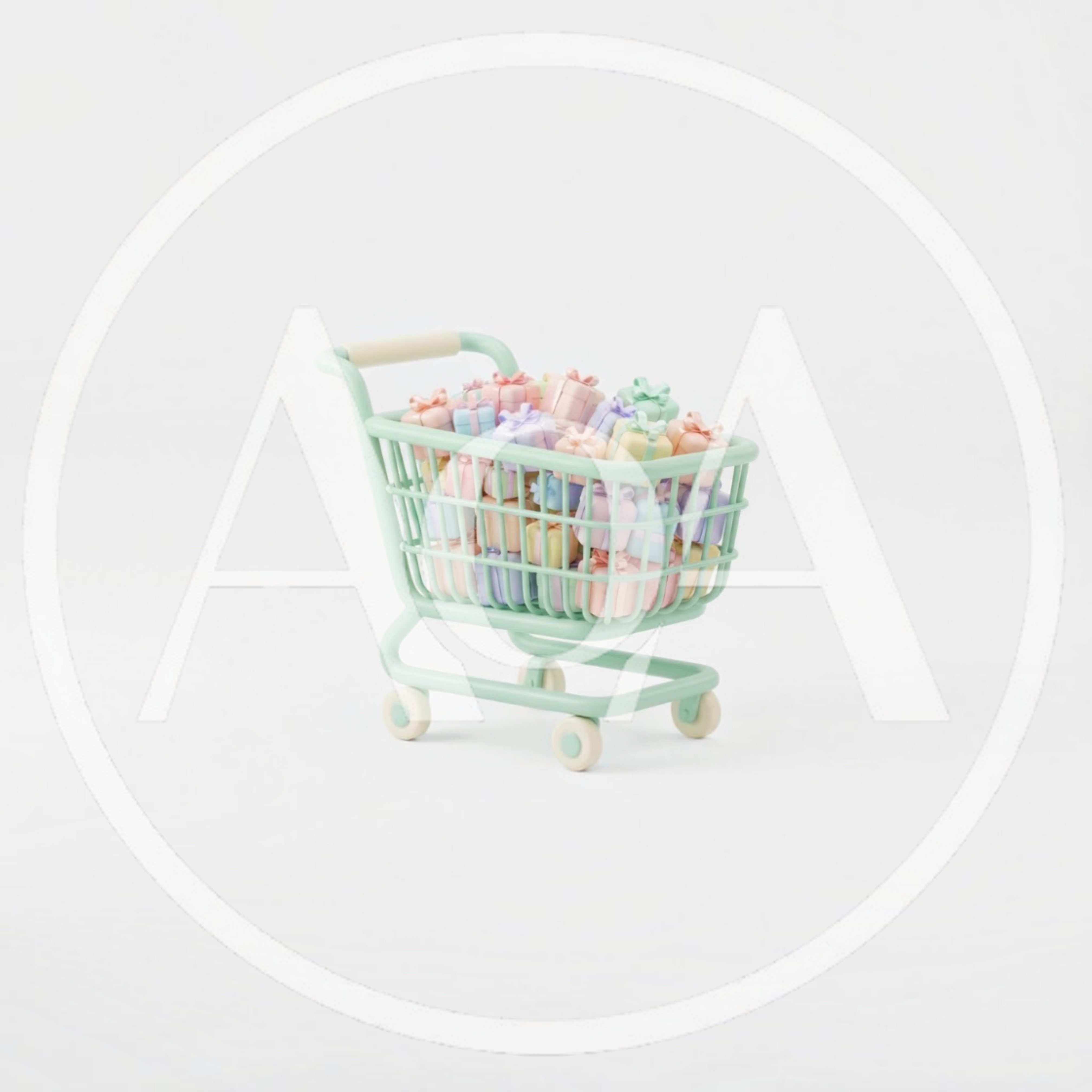 Miniature Shopping Cart Filled With Pastel Gift Boxes
