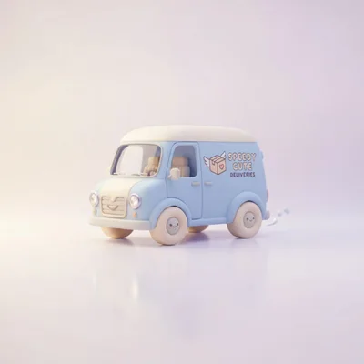 3D Rendered Cute Blue Delivery Van Toy
