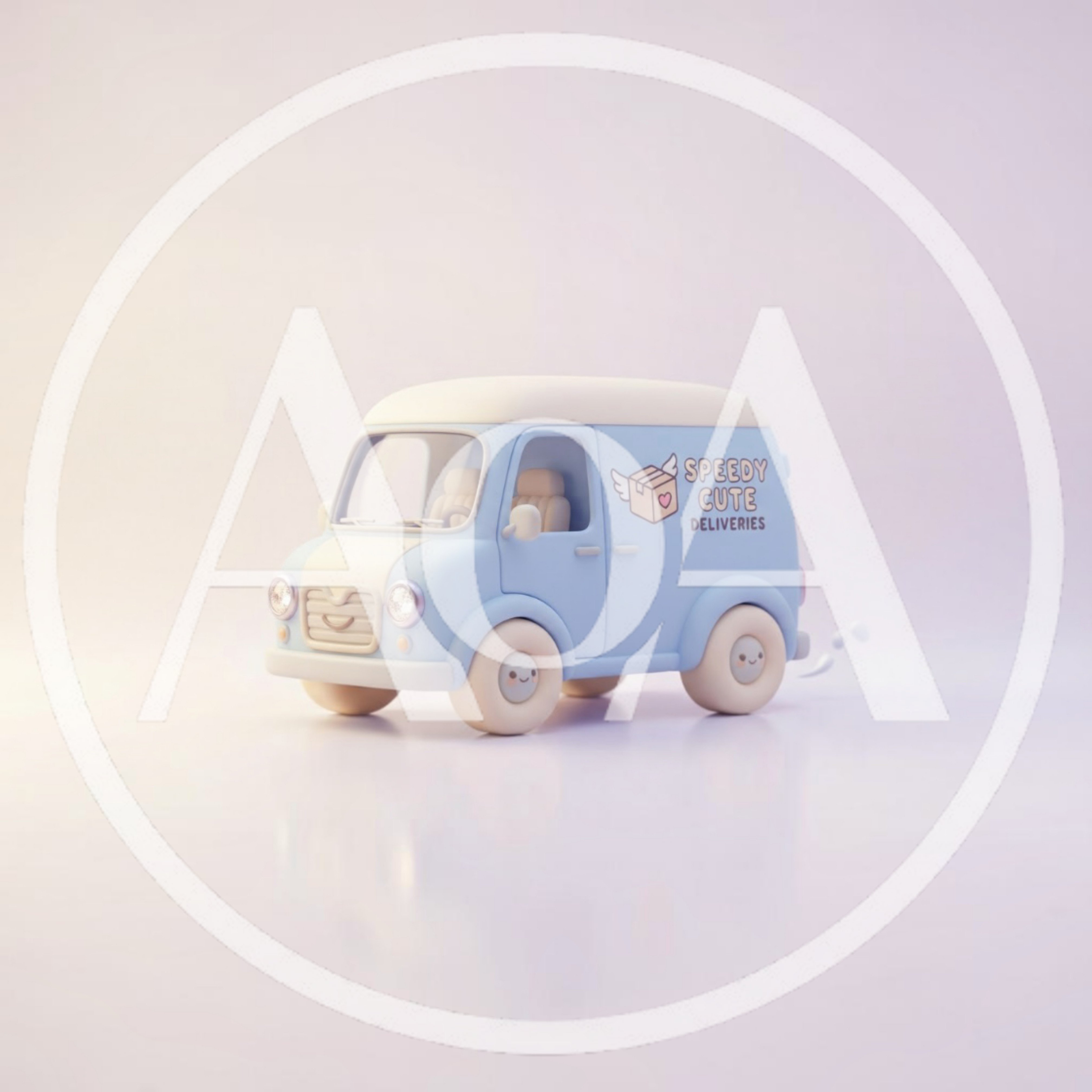 3D Rendered Cute Blue Delivery Van Toy