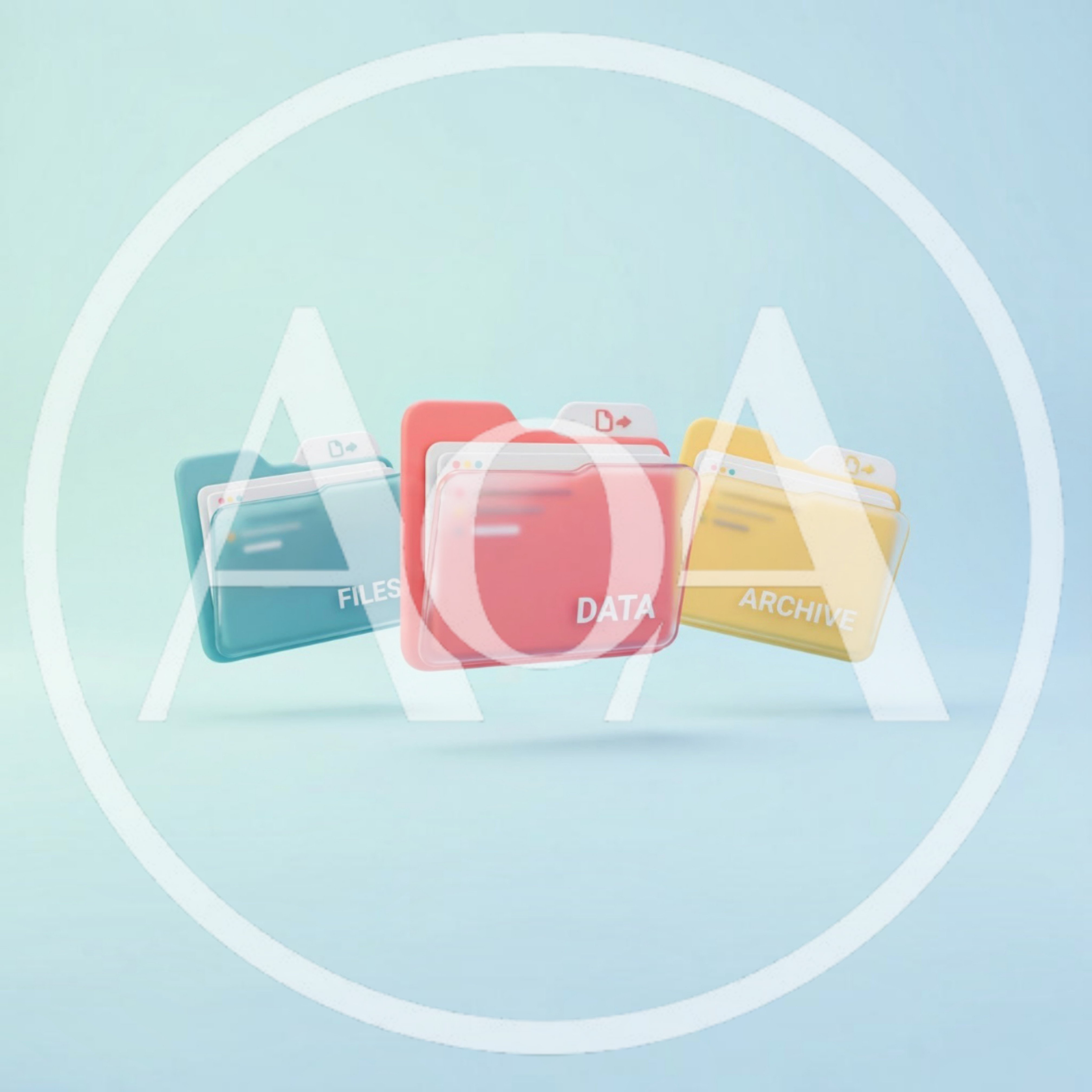3D Rendered Floating Folders Labeled Files Data And Archive