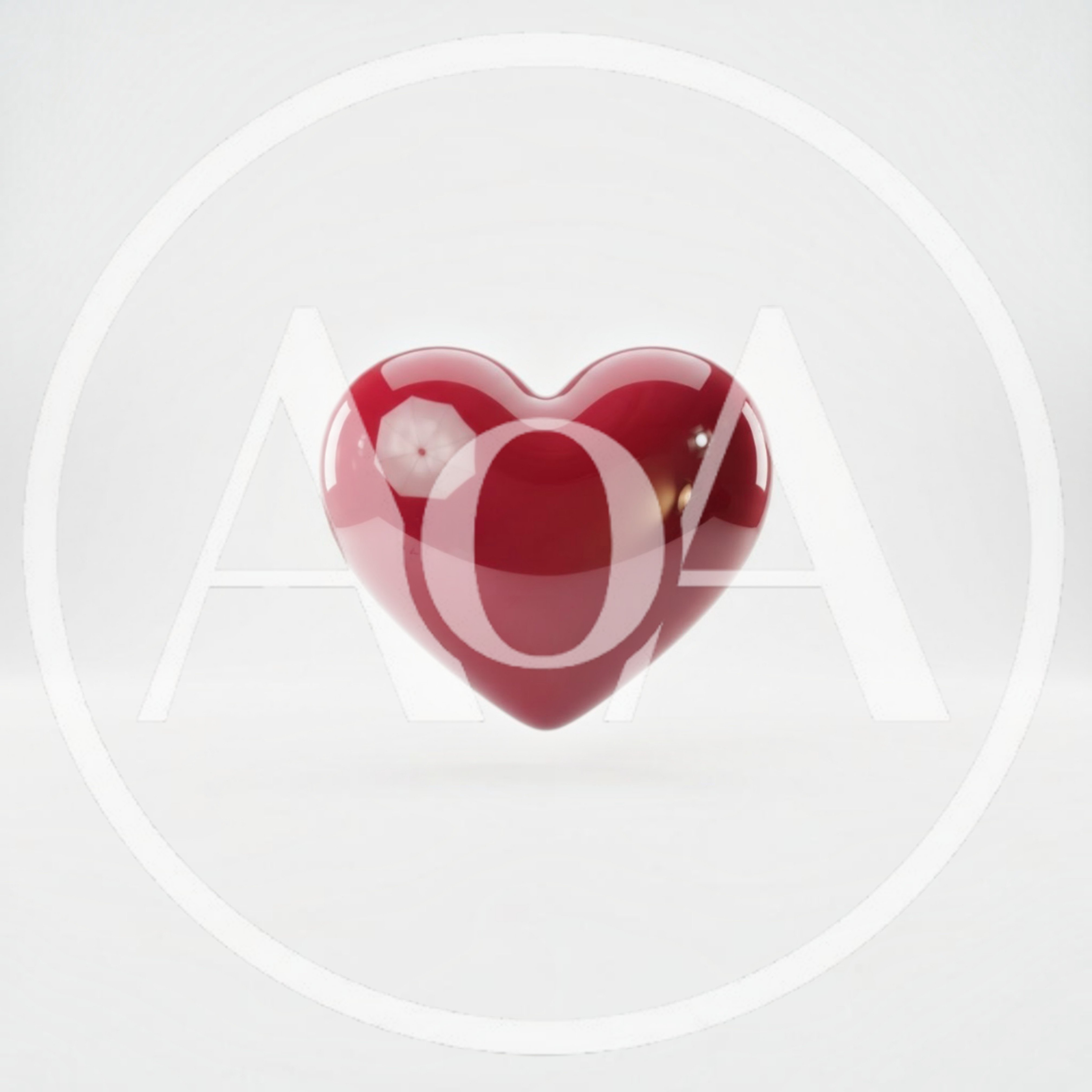 Glossy Red Heart Floating On White Background