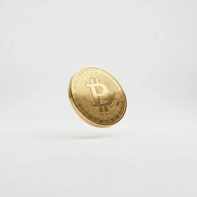 Floating Gold Bitcoin Coin On White Background