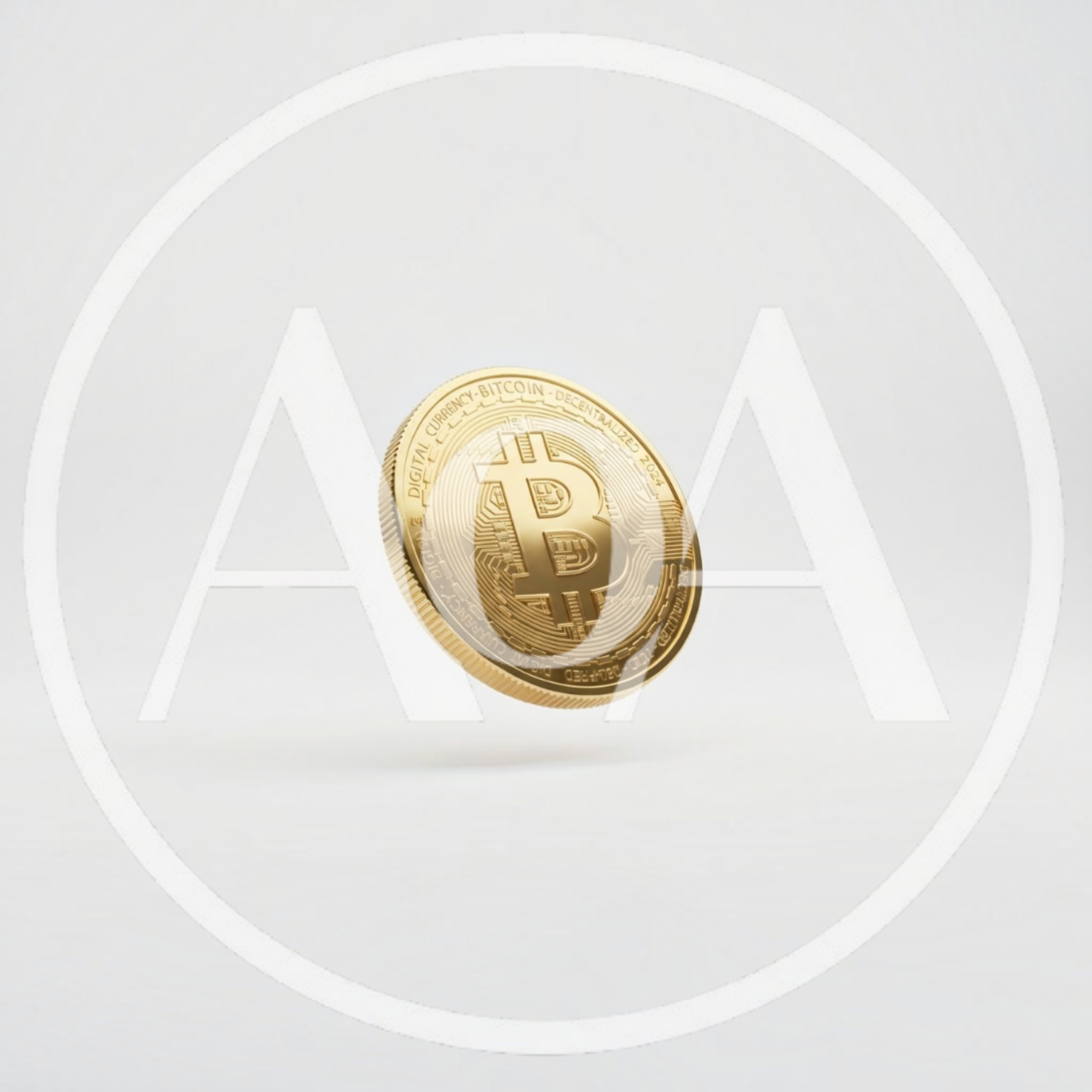 Floating Gold Bitcoin Coin On White Background