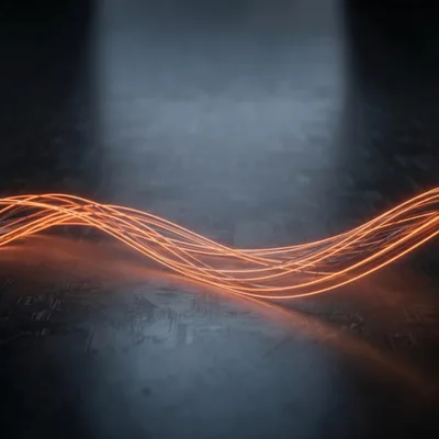 Glowing Orange Fiber Optic Data Streams