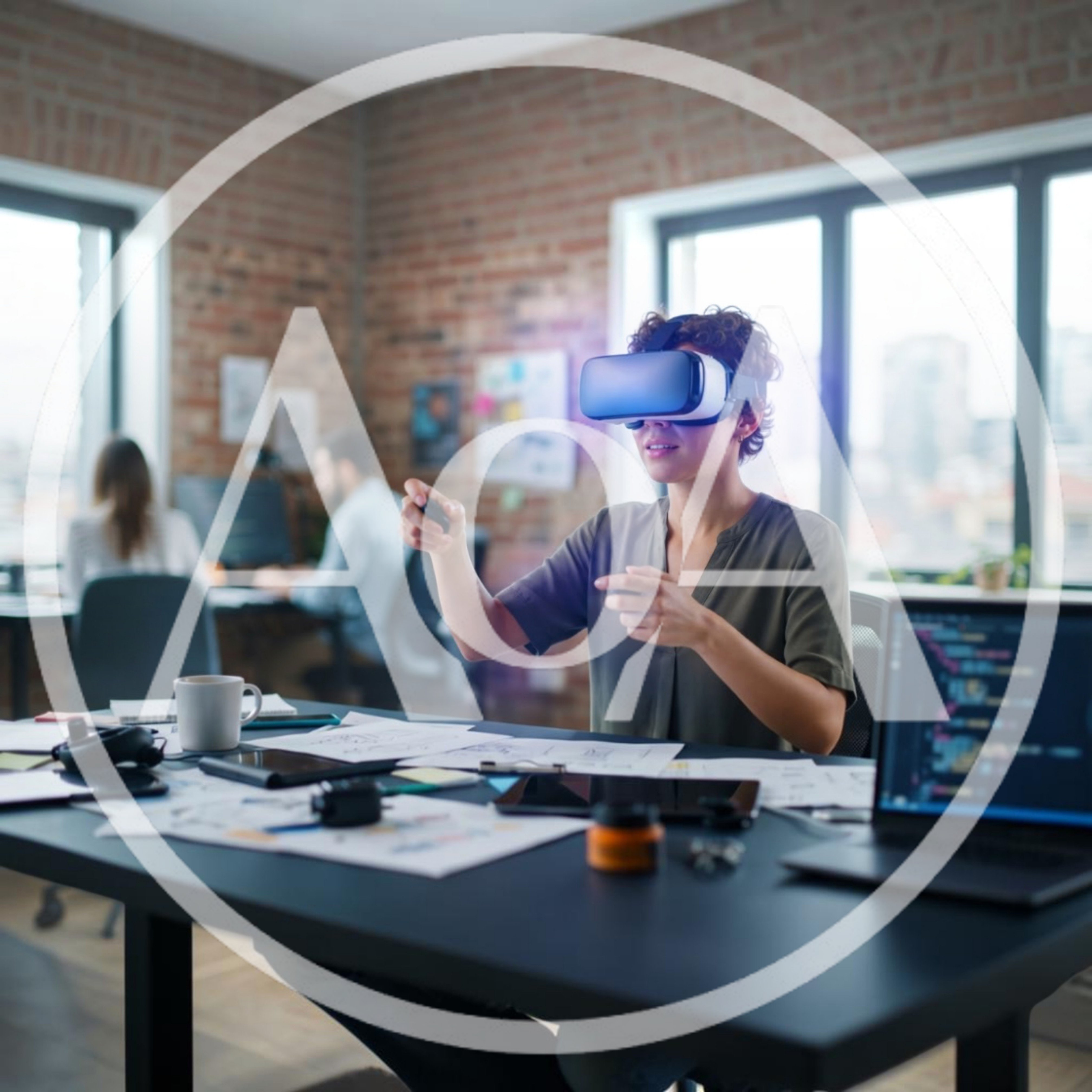 Software Developer Using Virtual Reality Headset In Office
