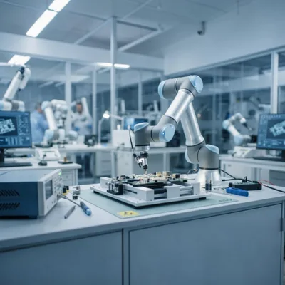Robotic Arm Performing Precision Electronics Assembly