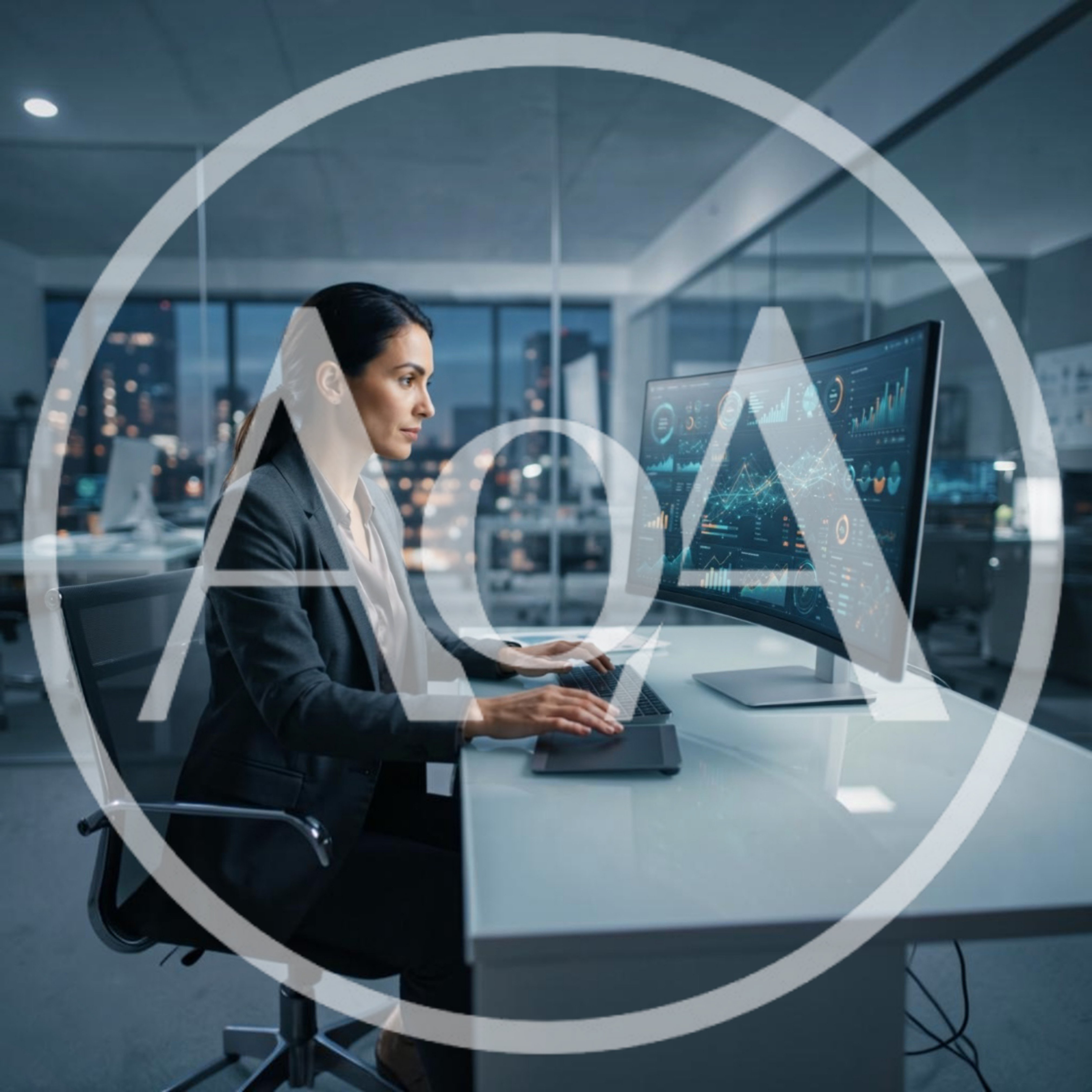 Professional Businesswoman Analyzing Financial Data On Curved Monitor