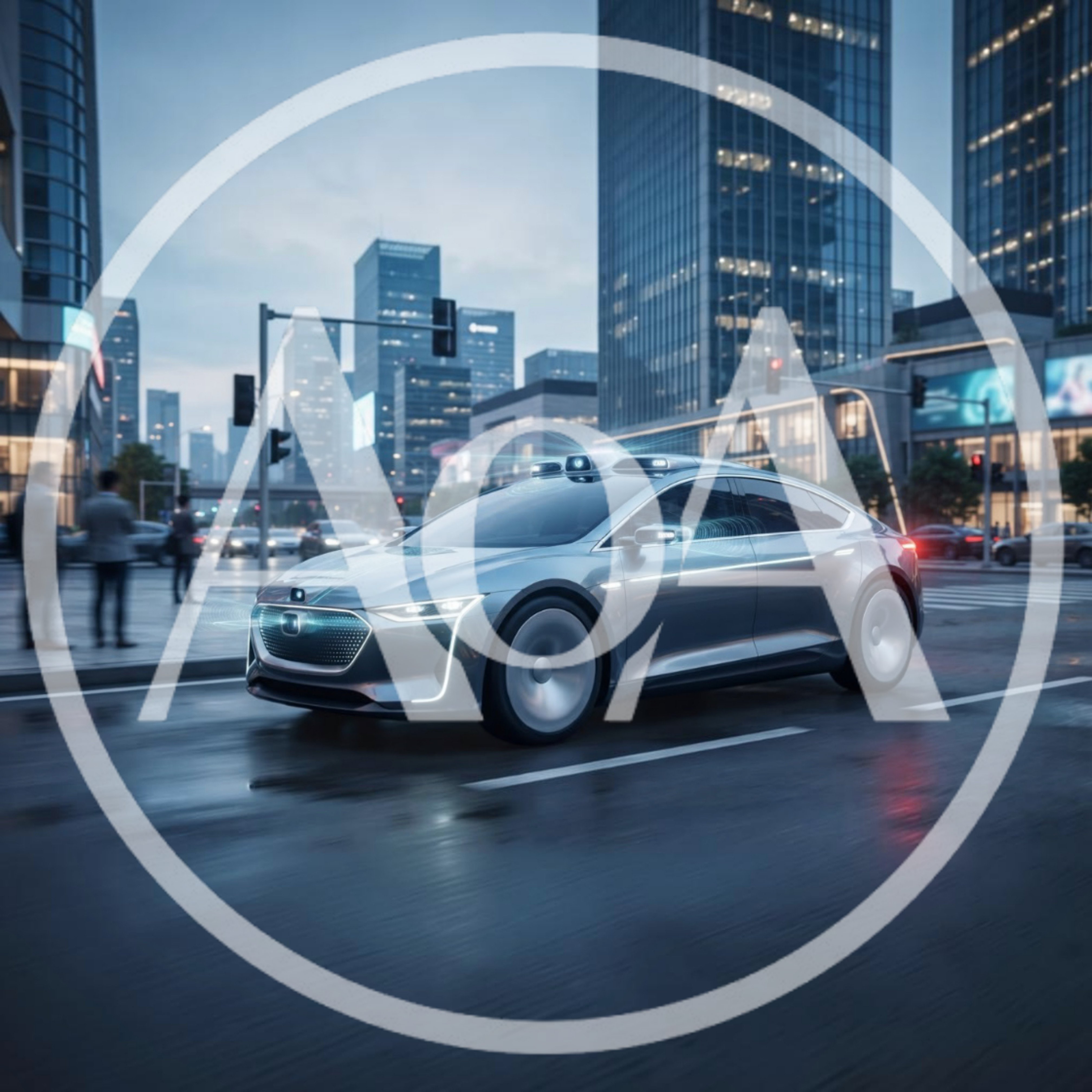 Autonomous Electric Concept Car Driving Through Modern City