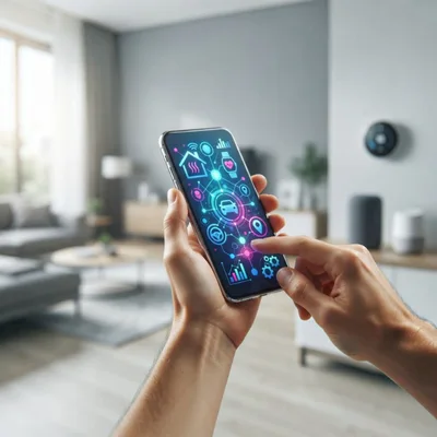 Person Using Smart Home Control App On Smartphone