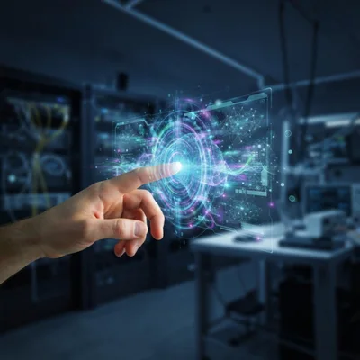 Hand Interacting With Futuristic Holographic Data Interface