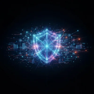 Digital Cybersecurity Shield With Network Data Connections