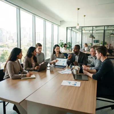 Diverse Business Team Collaborating in Modern Office Meeting