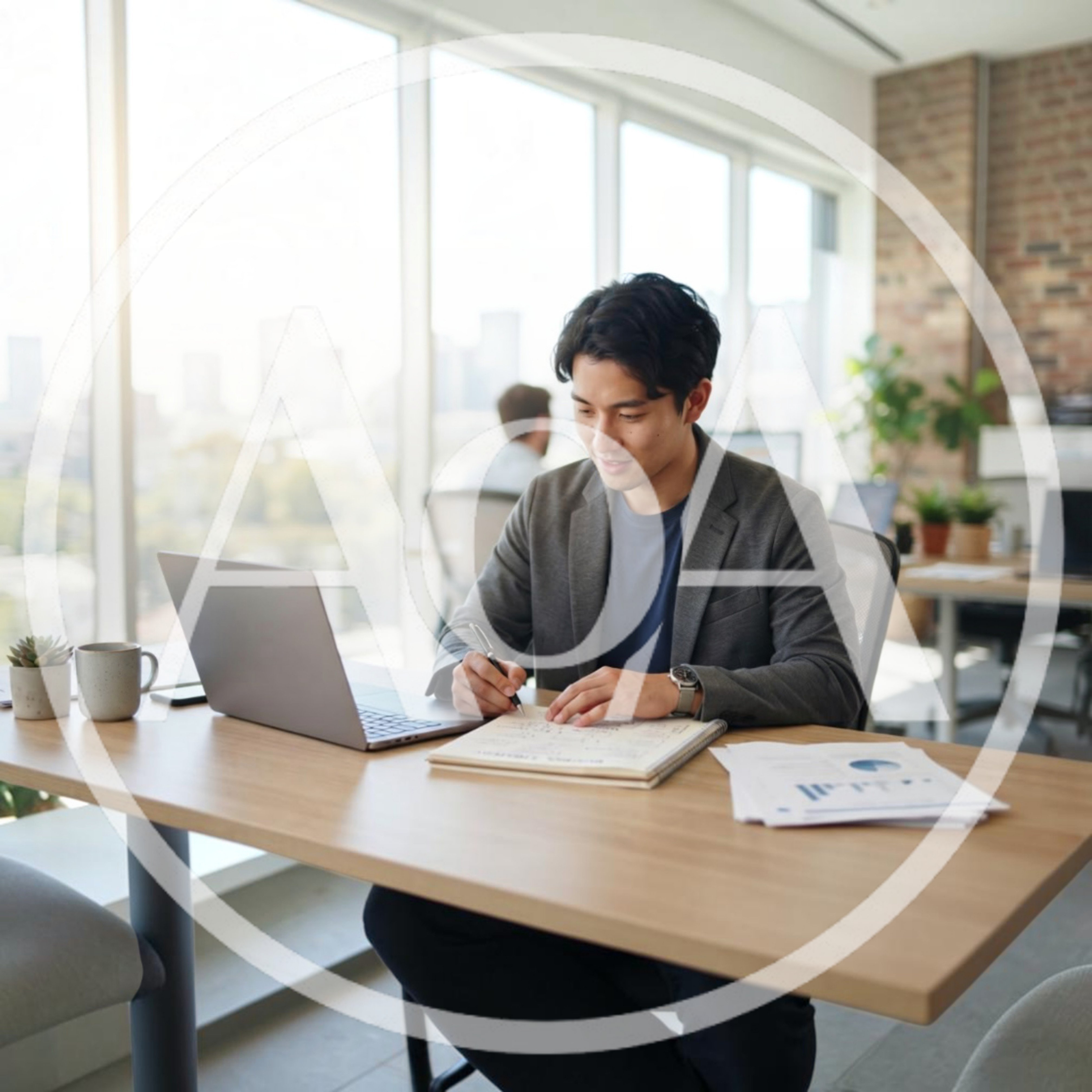 Young Professional Working on Laptop in Modern Office