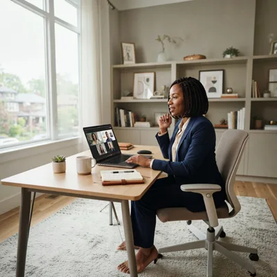 Professional Woman Working Remotely On Video Conference Call