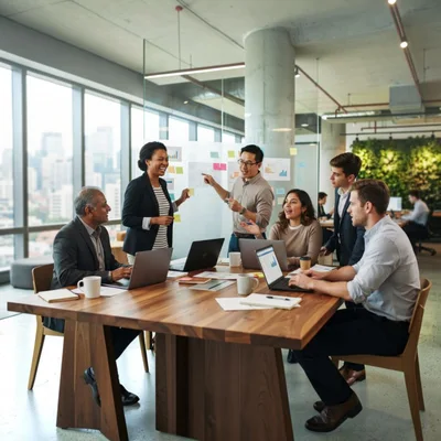 Diverse Professional Team Collaborating in Modern Office Meeting
