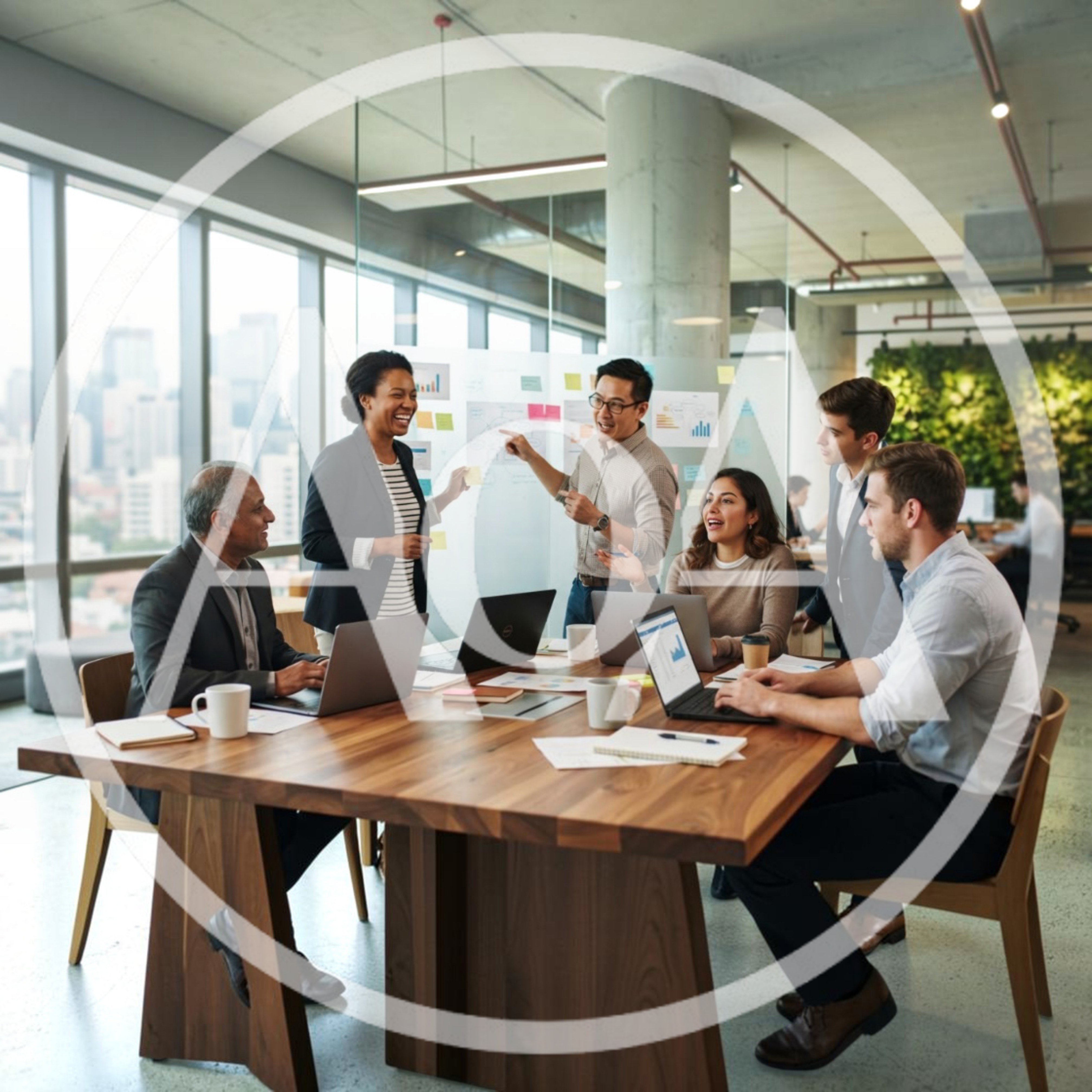 Diverse Professional Team Collaborating in Modern Office Meeting