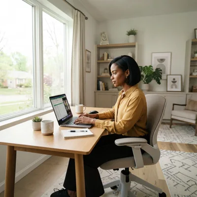 Professional Woman Working Remotely On Laptop At Home
