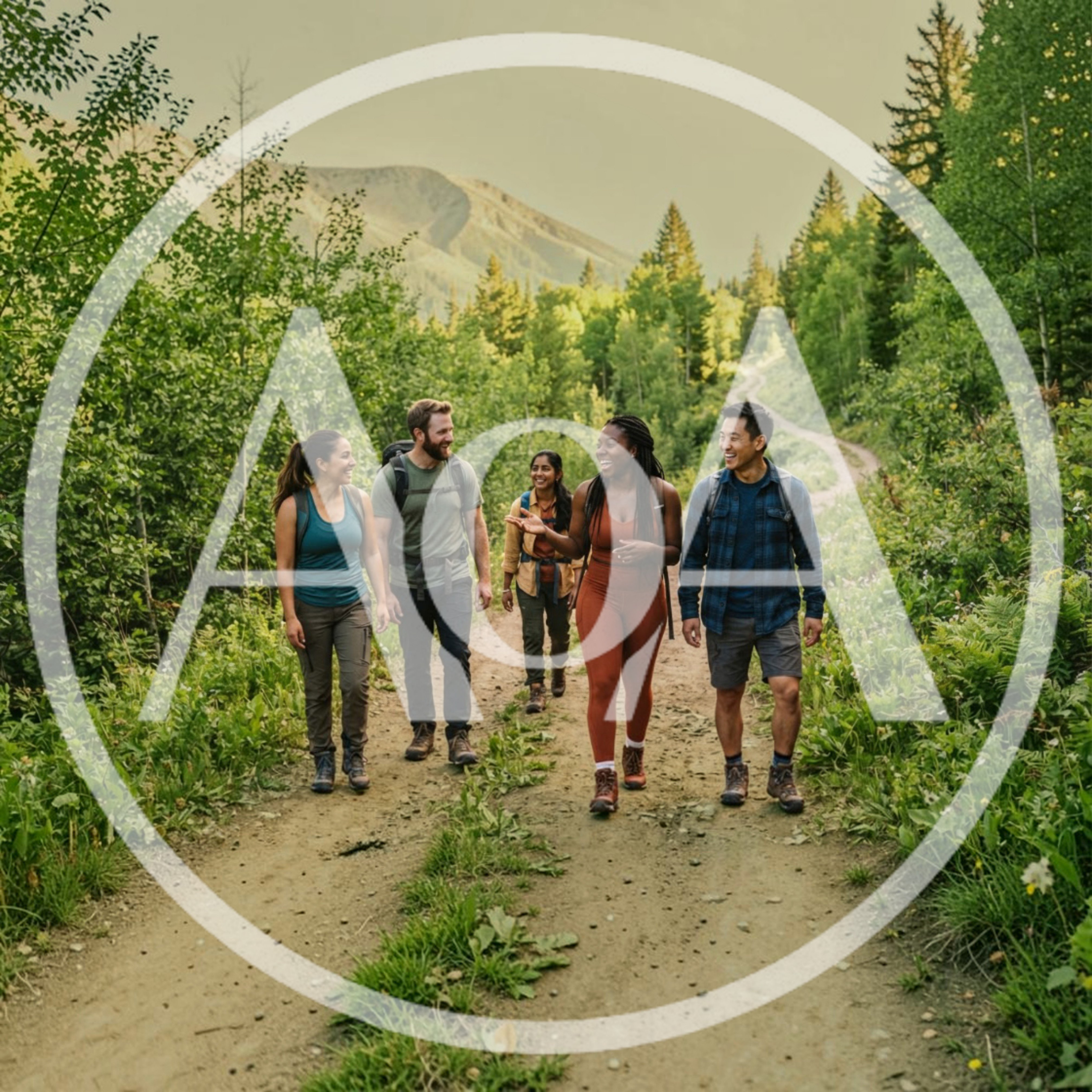 Diverse Group Of Friends Hiking On Mountain Trail