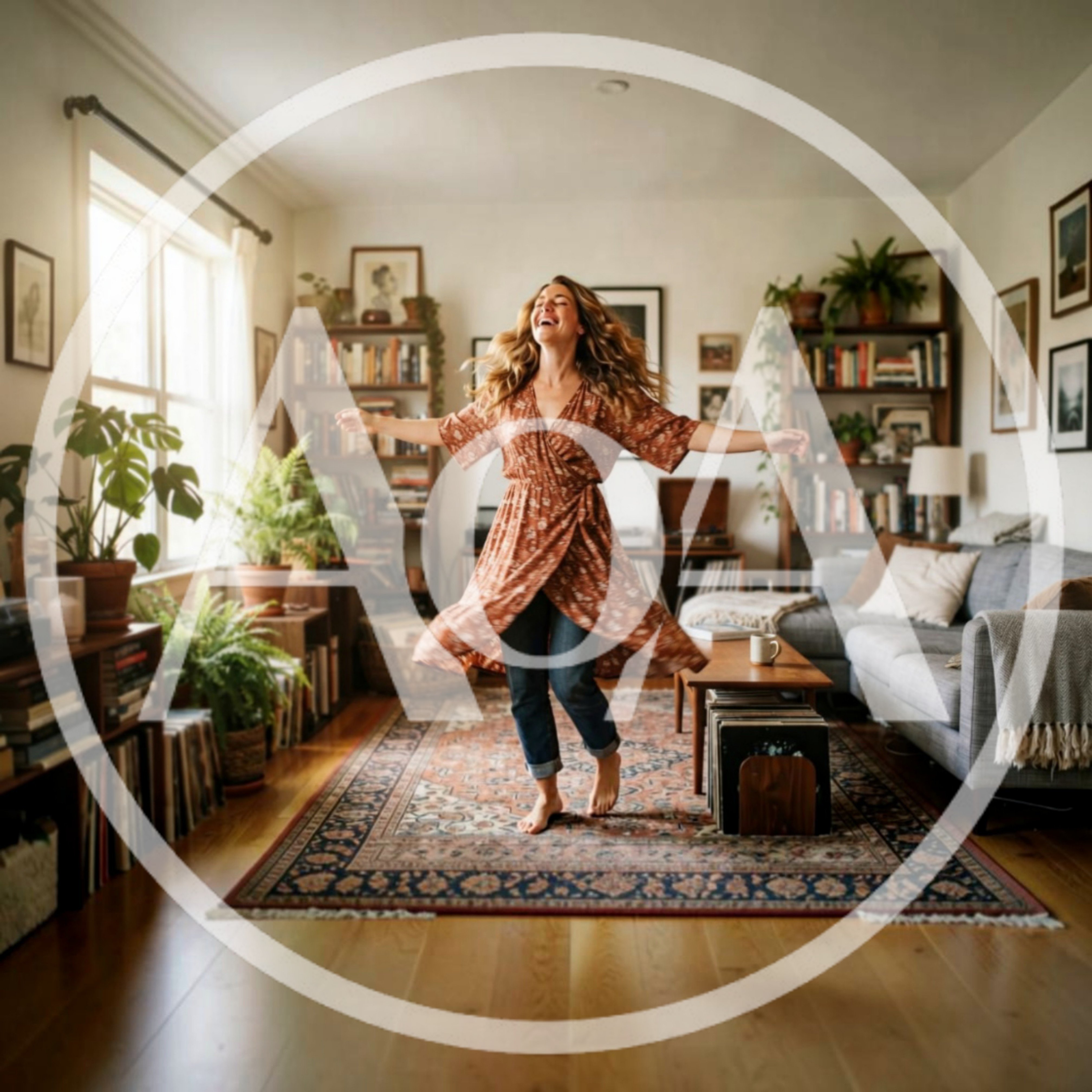 Happy Woman Dancing Joyfully In A Cozy Living Room