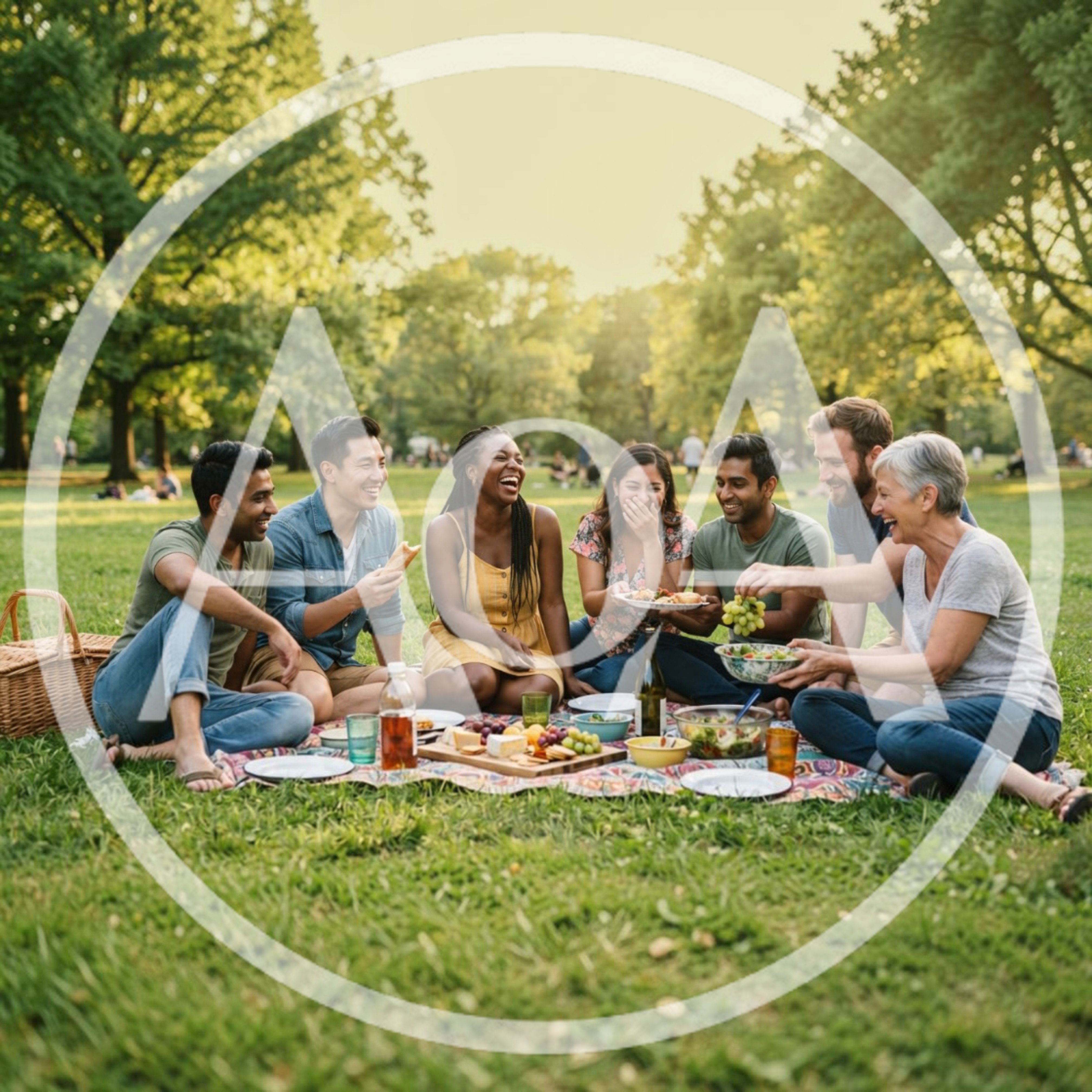 Diverse Friends Enjoying A Sunny Park Picnic