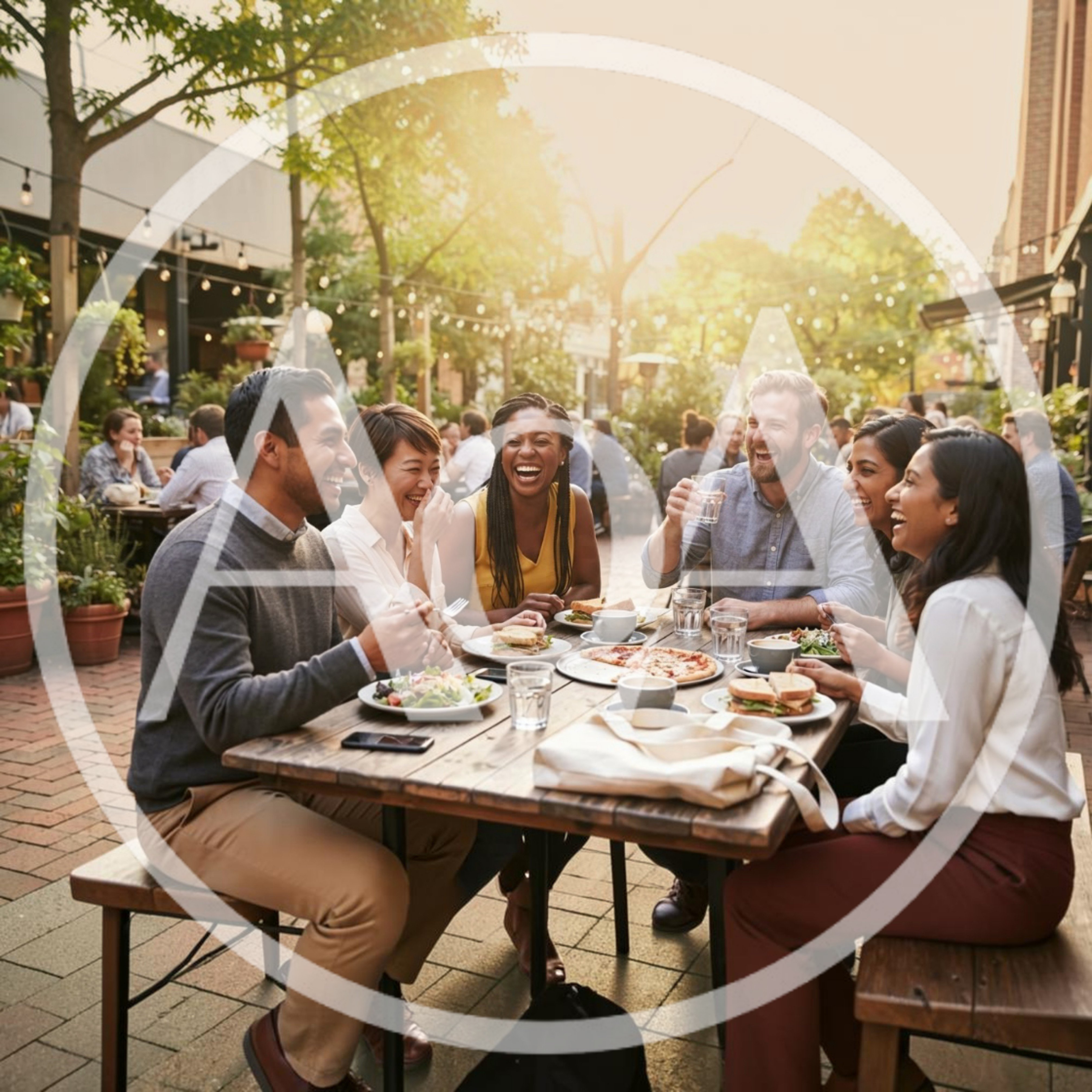 Diverse Friends Enjoying Outdoor Lunch At Restaurant