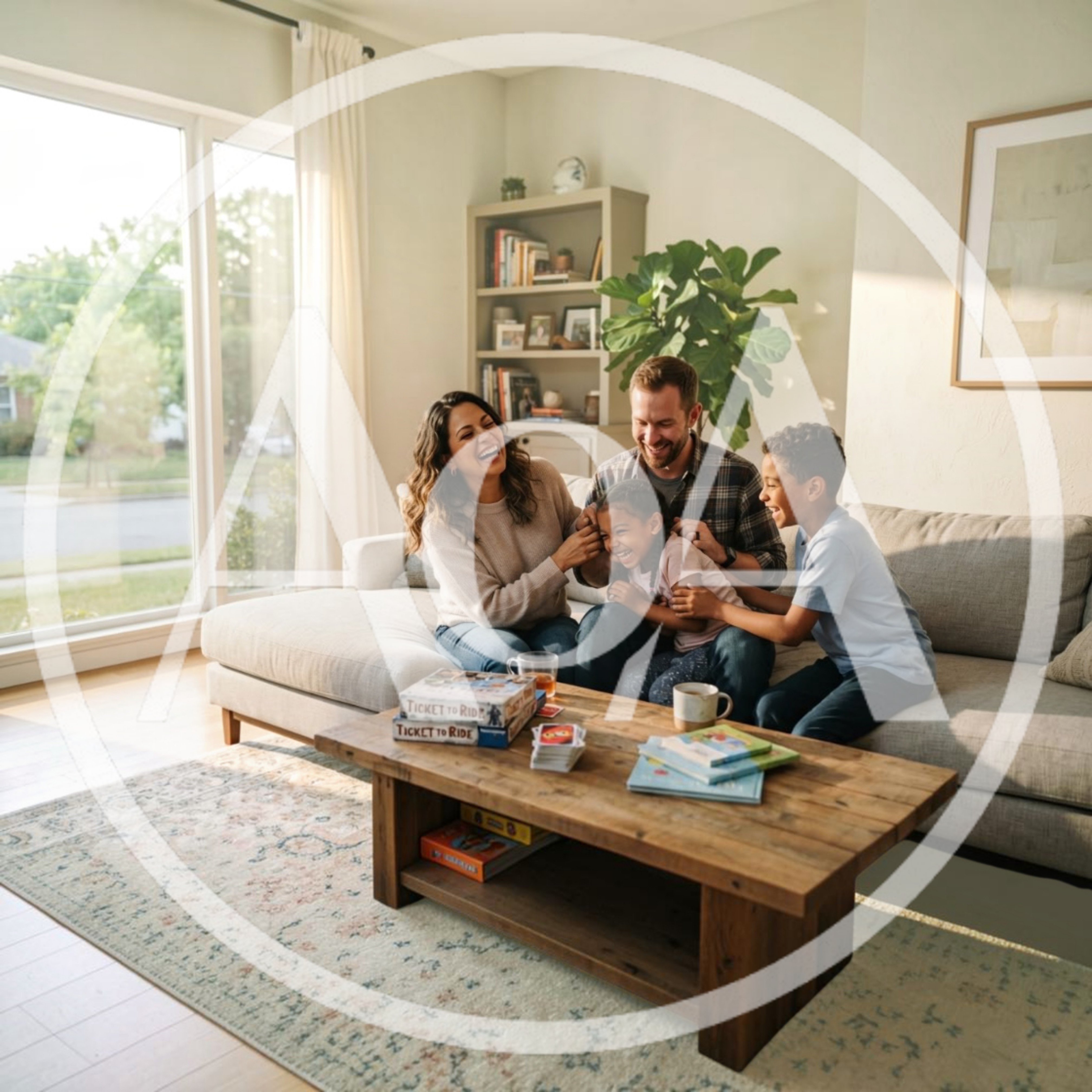 Happy Family Playing Board Games In Living Room