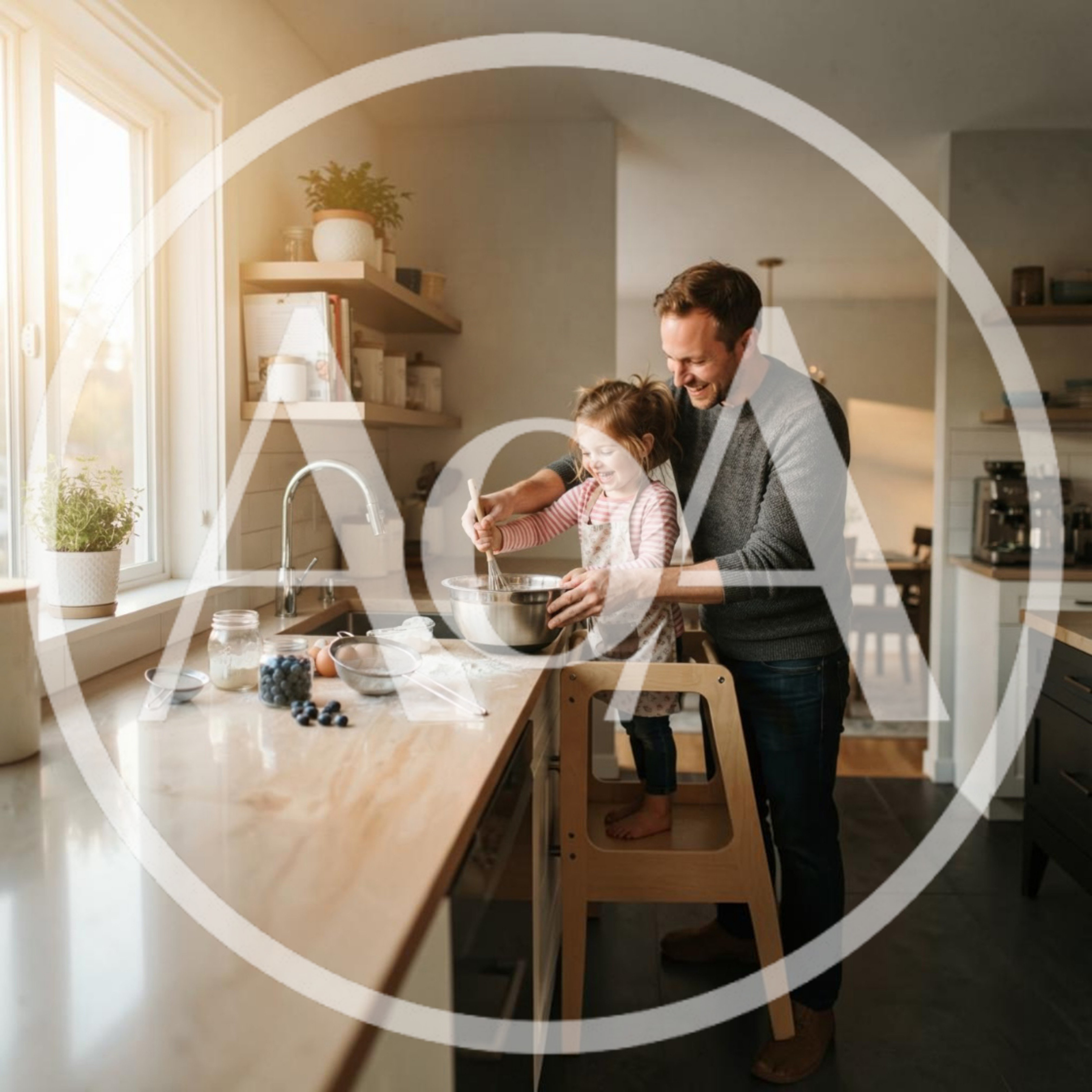Father and Daughter Baking Together in Kitchen