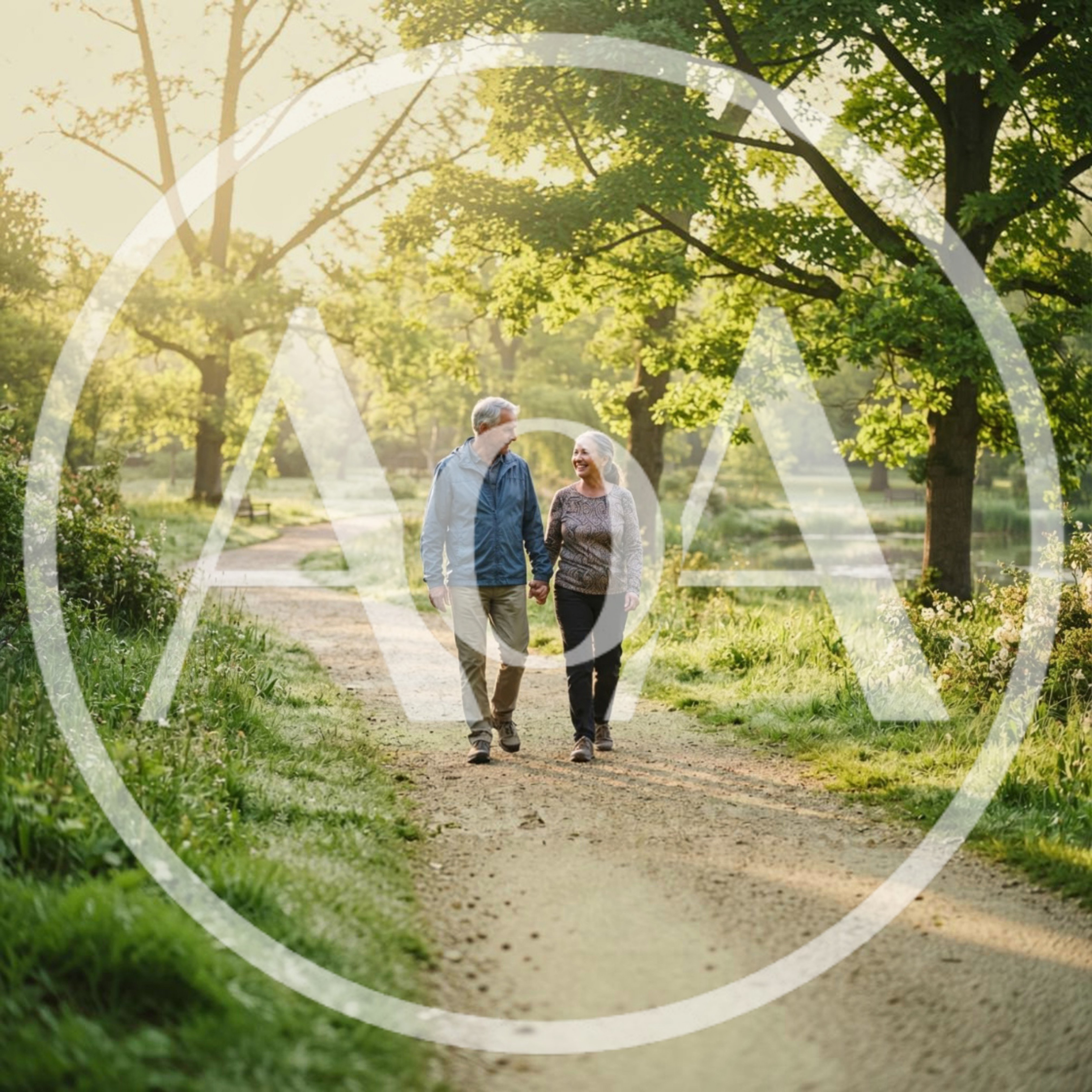 Senior Couple Walking Hand In Hand Through Park