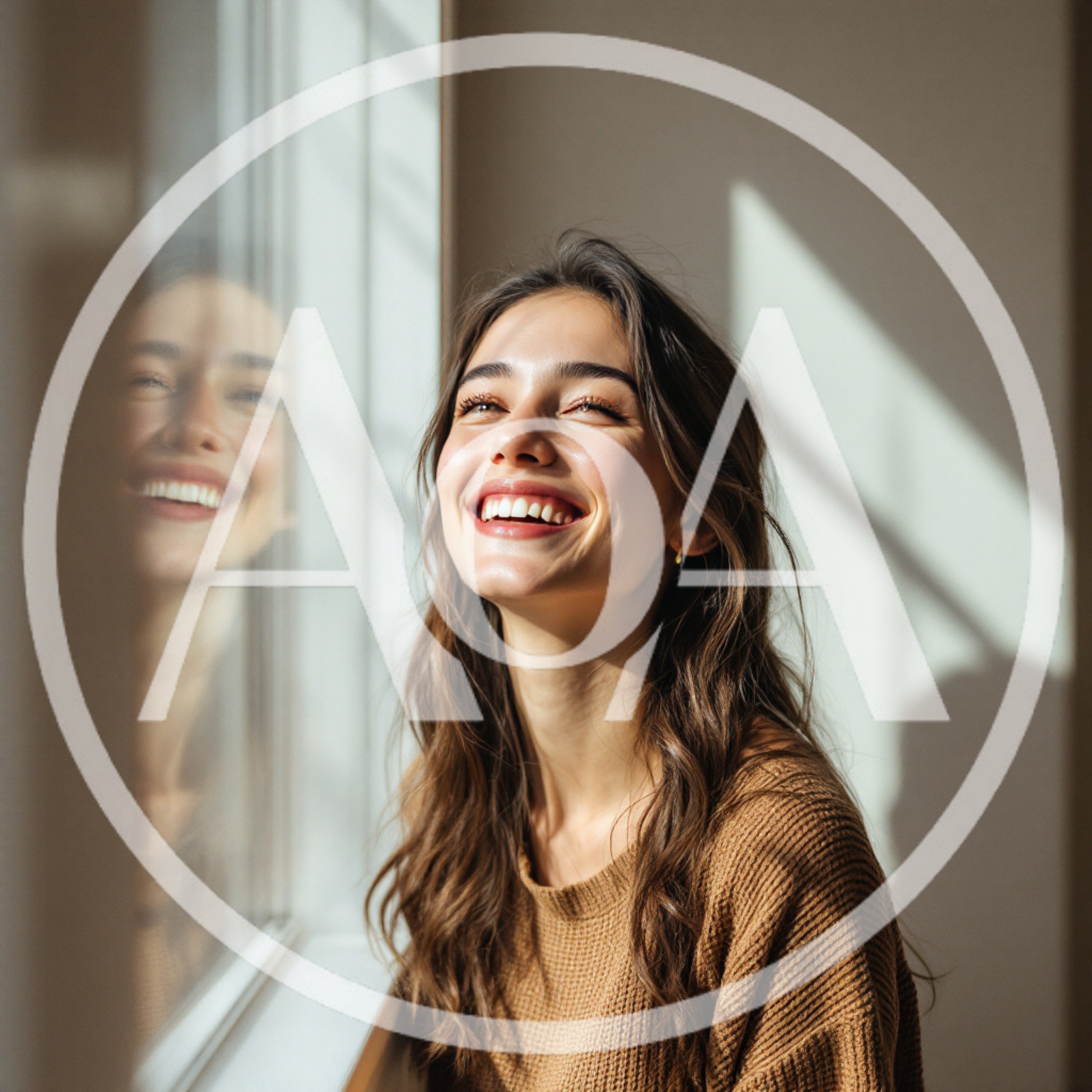 Happy Young Woman Smiling Near A Window