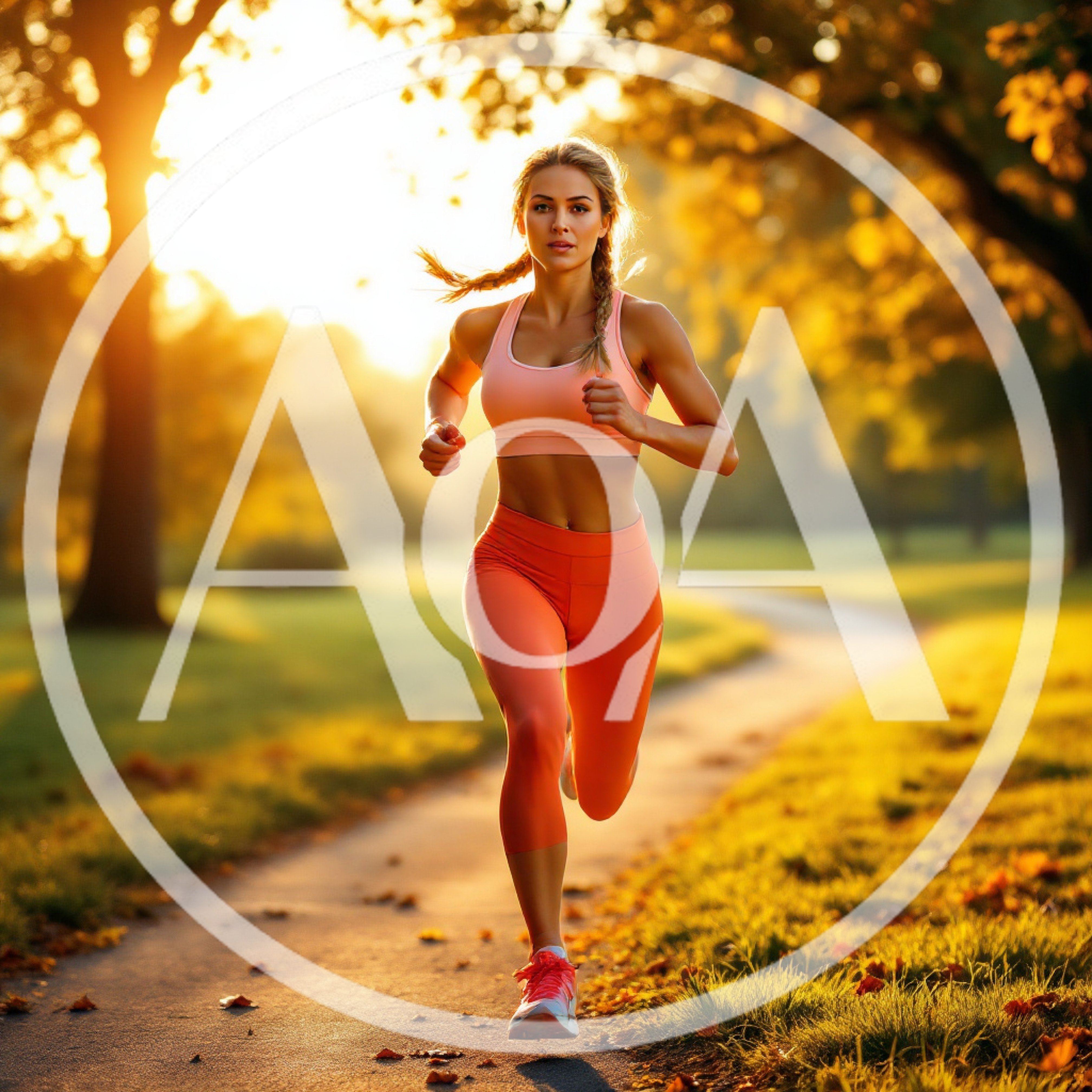 Fit Woman Running Along A Park Path At Sunset
