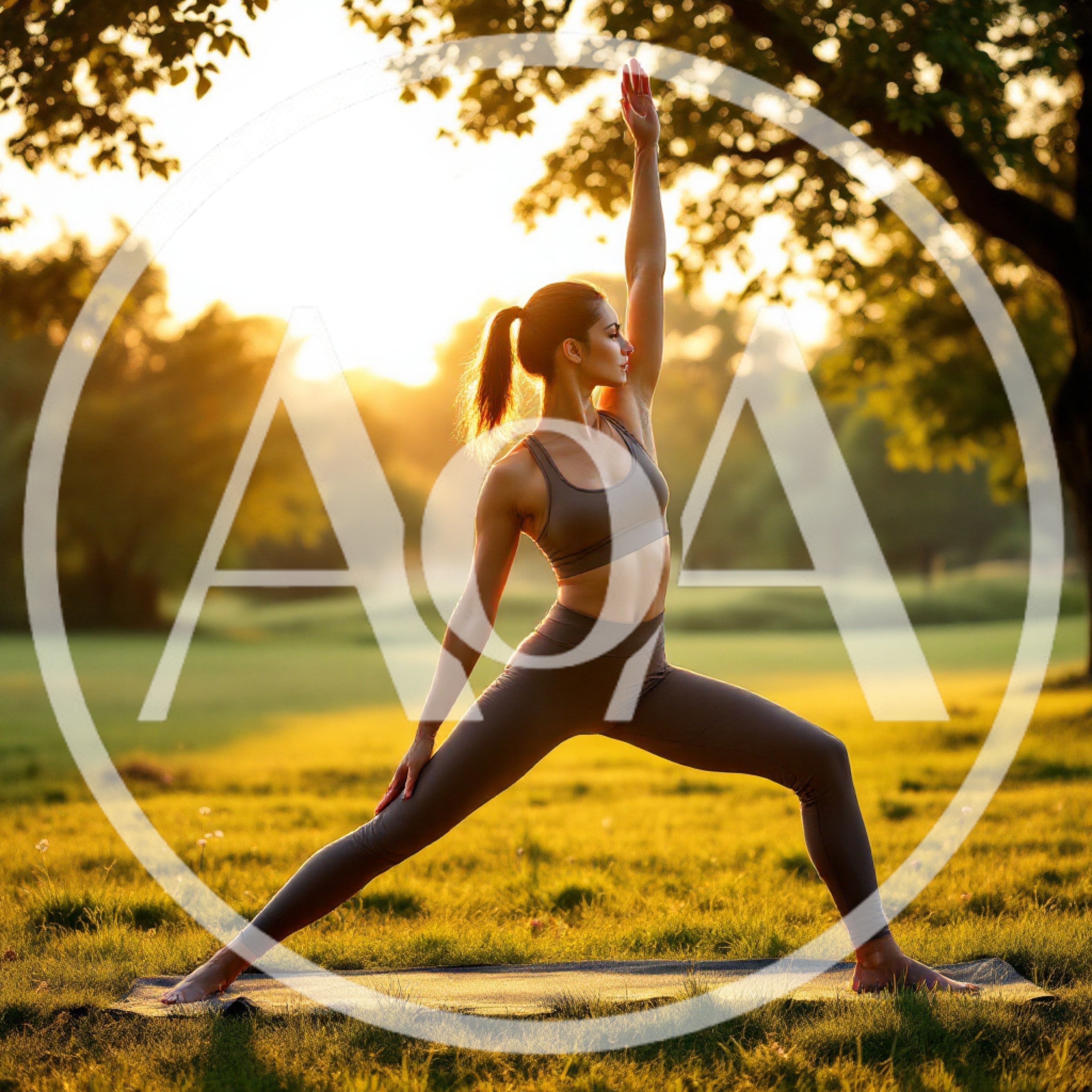 Woman Practicing Yoga Warrior Pose At Sunset