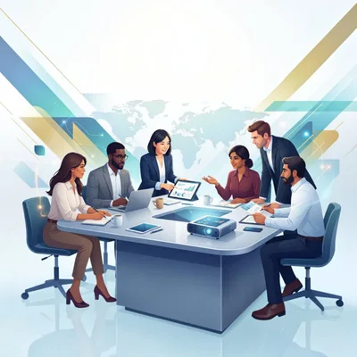 Diverse Business Team Collaborating In Modern Conference Room
