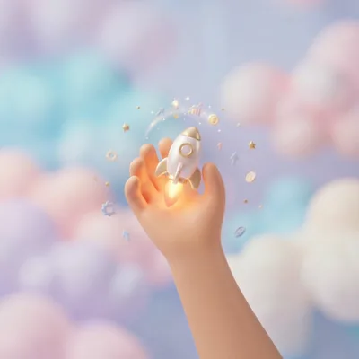 3D Cartoon Hand Holding A Glowing Rocket Ship