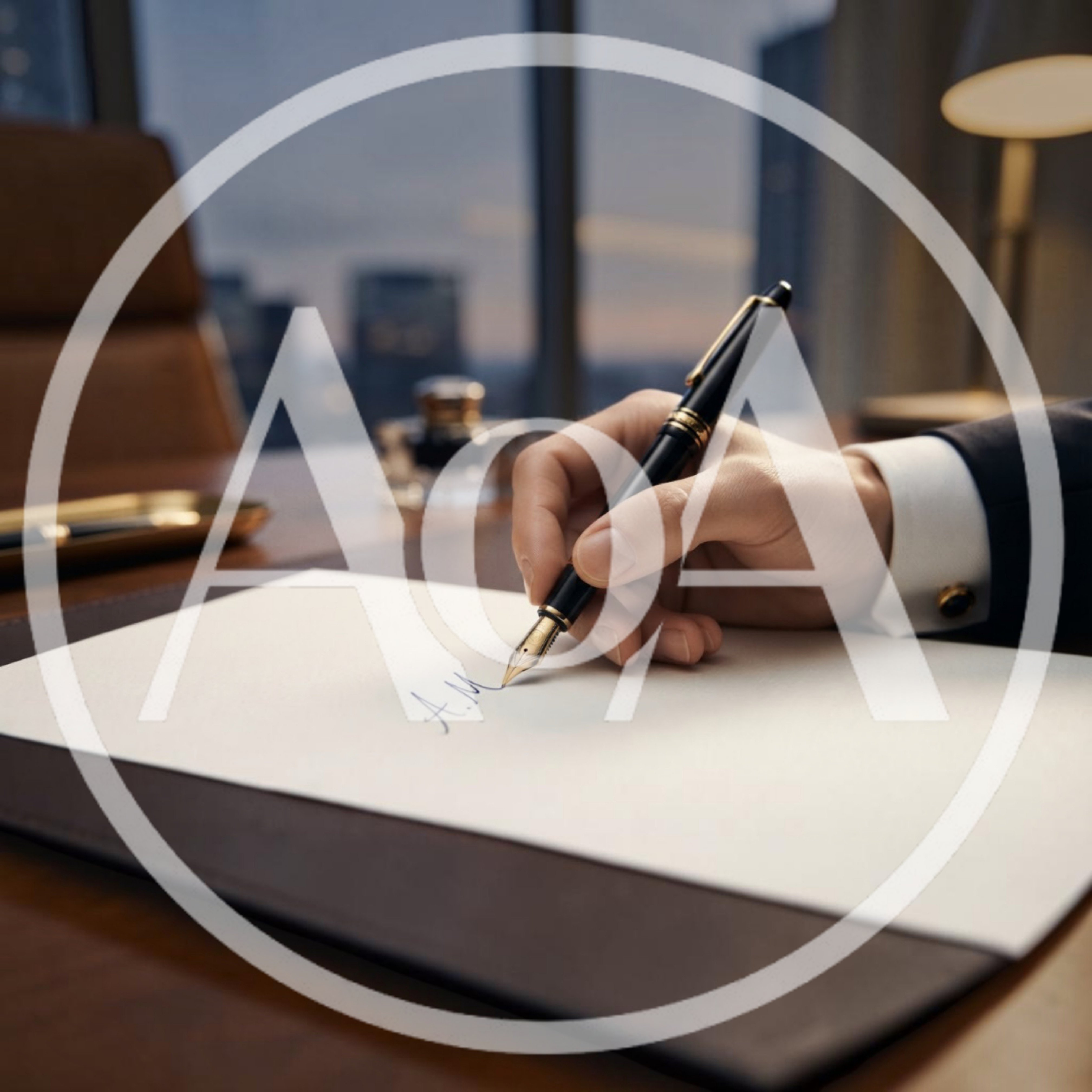 Businessman Signing Document With Fountain Pen In Office