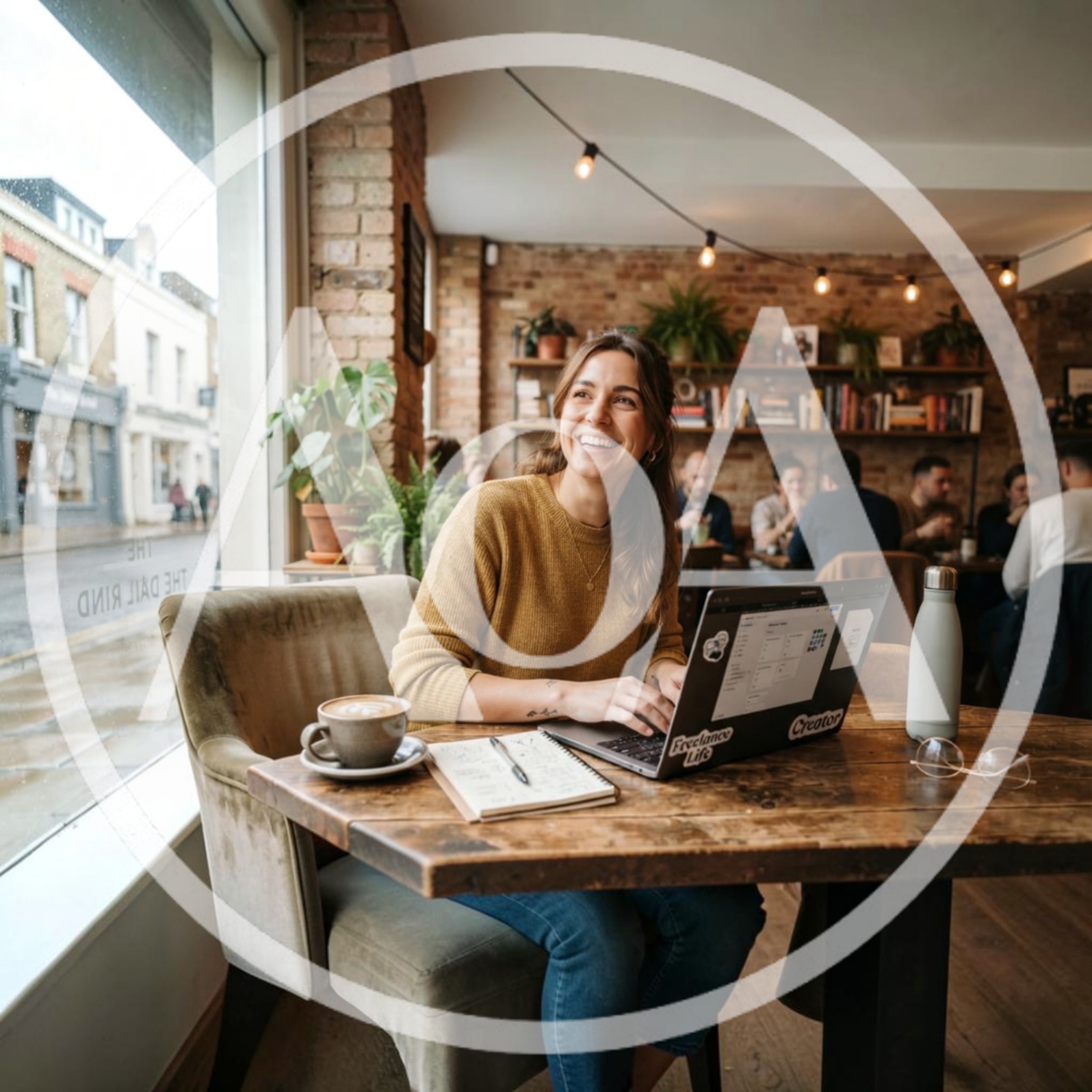 Young Woman Working On Laptop In A Cozy Cafe