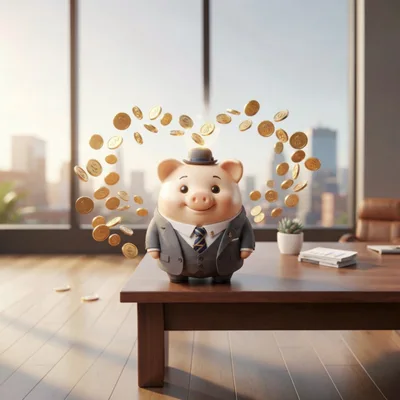 Business Piggy Bank With Floating Gold Coins